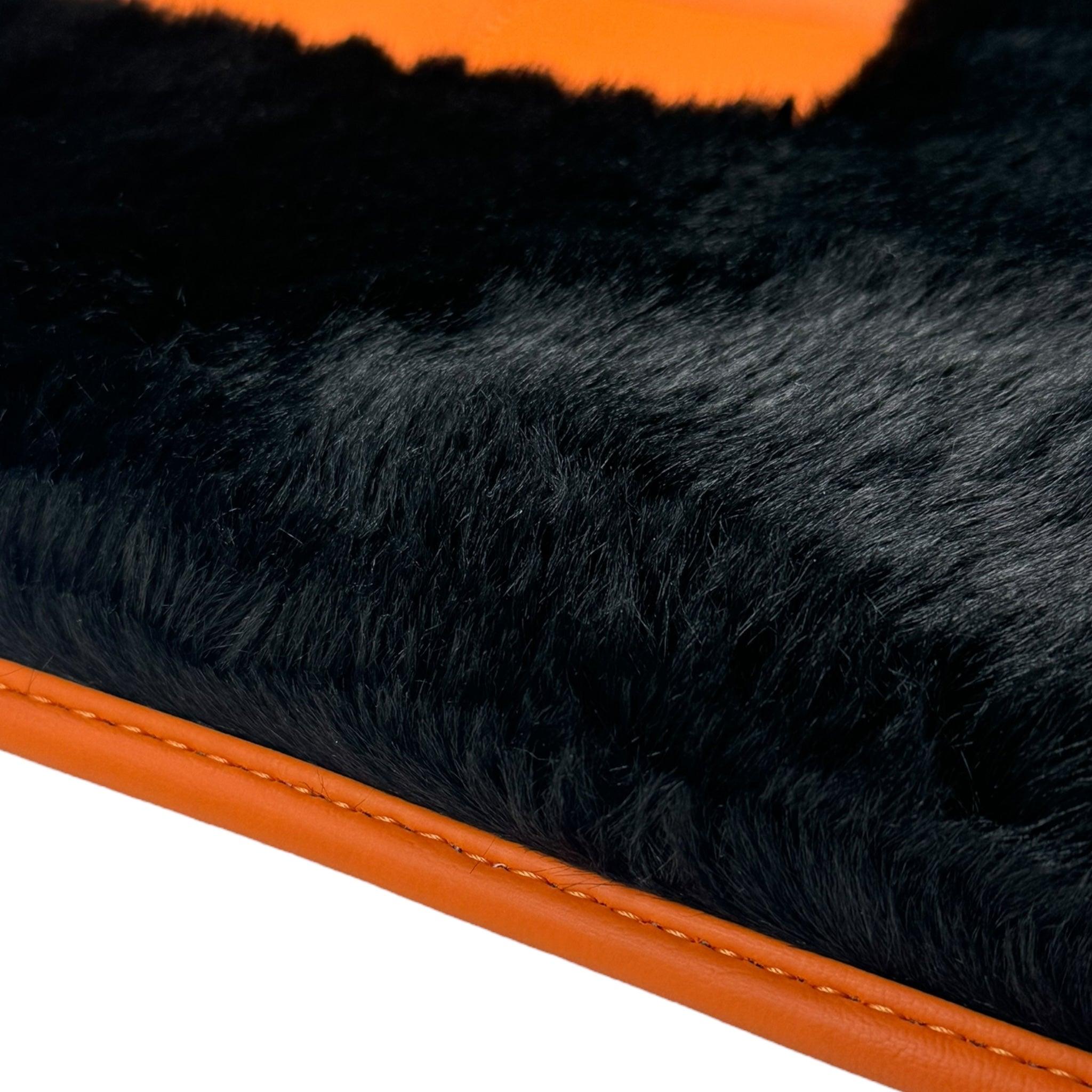 Black Sheepskin Floor Mats for Rolls-Royce Cullinan Orange Leather Trim - AutoWin