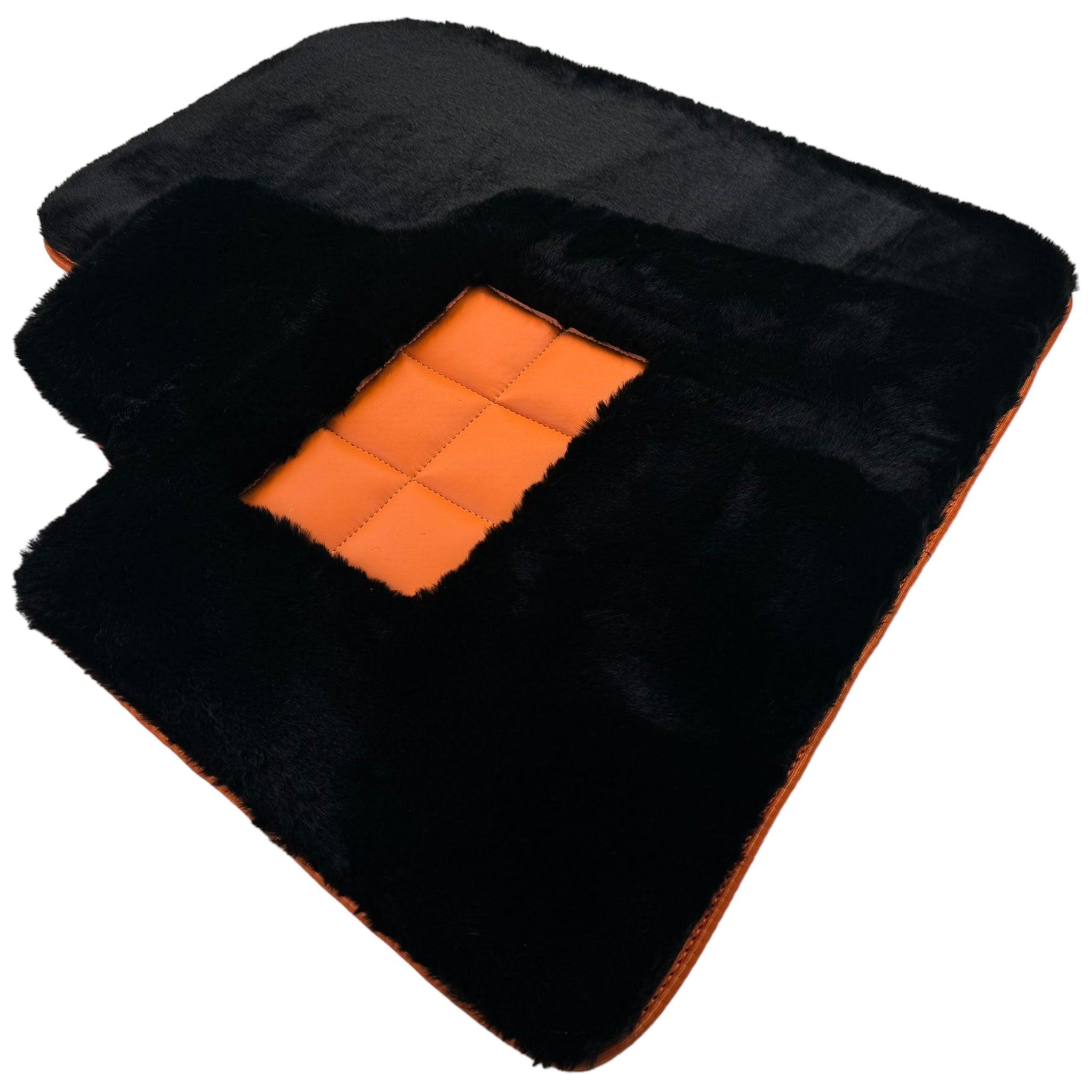 Black Sheepskin Floor Mats for Rolls-Royce Cullinan | Orange Trim - AutoWin