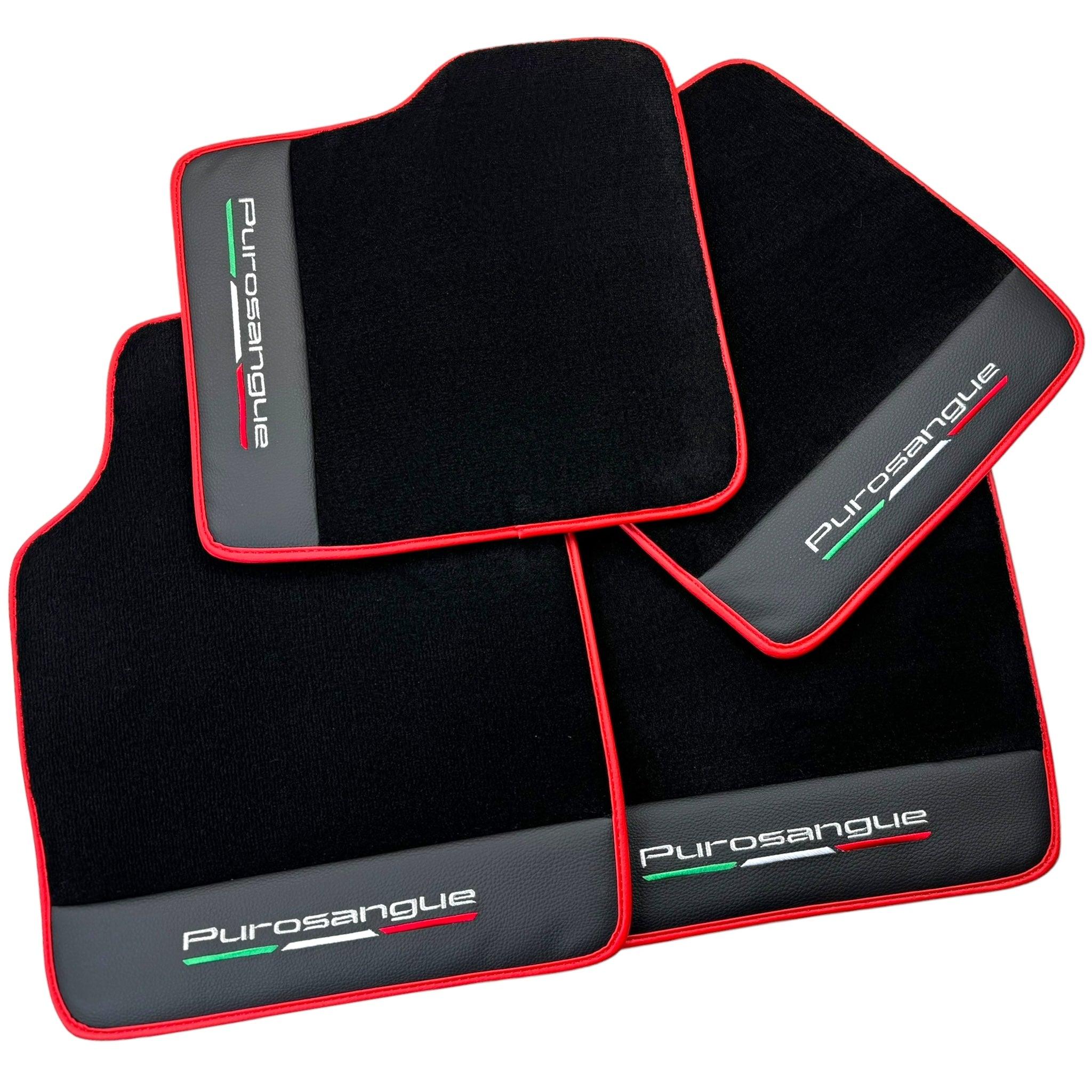 Black Floor Mats for Ferrari Purosangue with Leather and Red Trim | Italian Edition - AutoWin