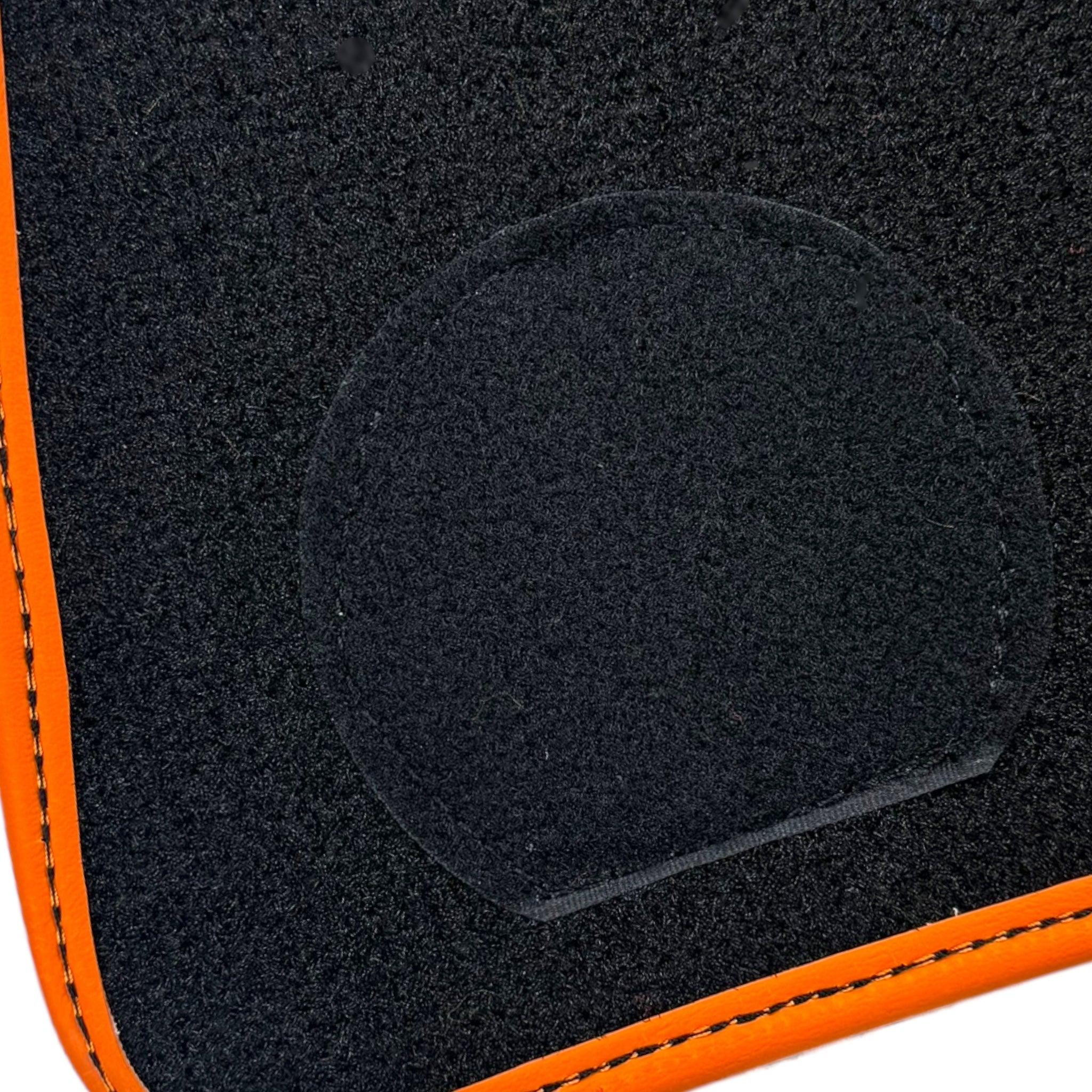 Black Sheepskin Floor Mats for Rolls-Royce Wraith (2013–2023) Orange Leather Trim - AutoWin