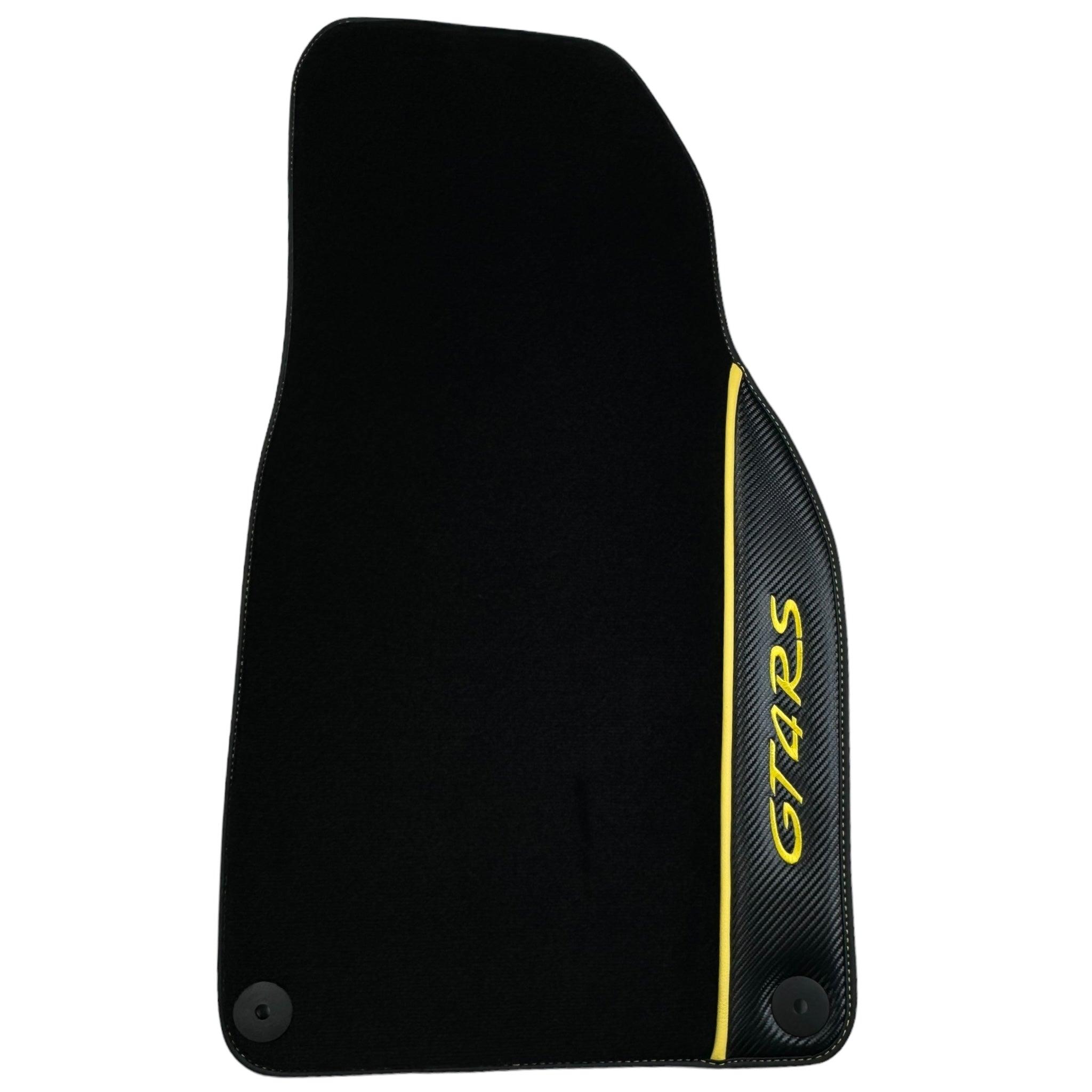 Black Floor Mats for Porsche 718 Cayman GT4 RS (2017-2024) with Carbon | Yellow Accents