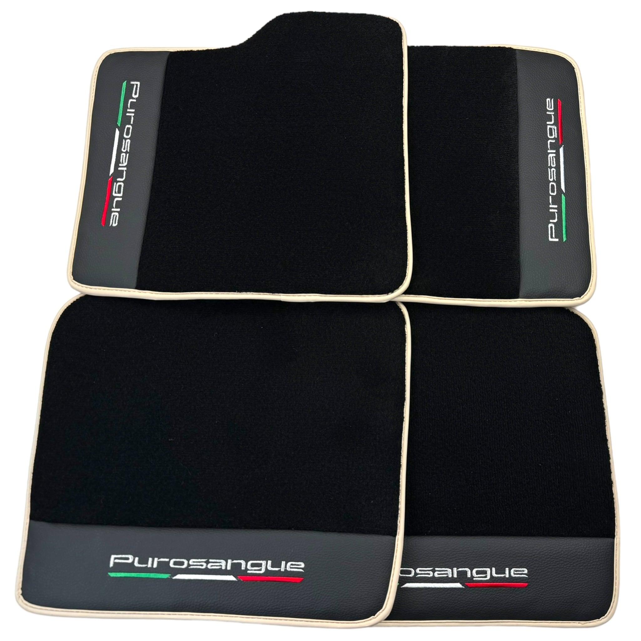 Black Floor Mats for Ferrari Purosangue with Leather and Beige Trim | Italian Edition - AutoWin