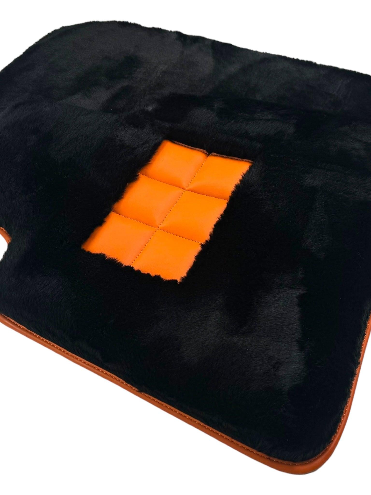 Black Sheepskin Floor Mats for Rolls-Royce Dawn Orange Leather Trim - AutoWin