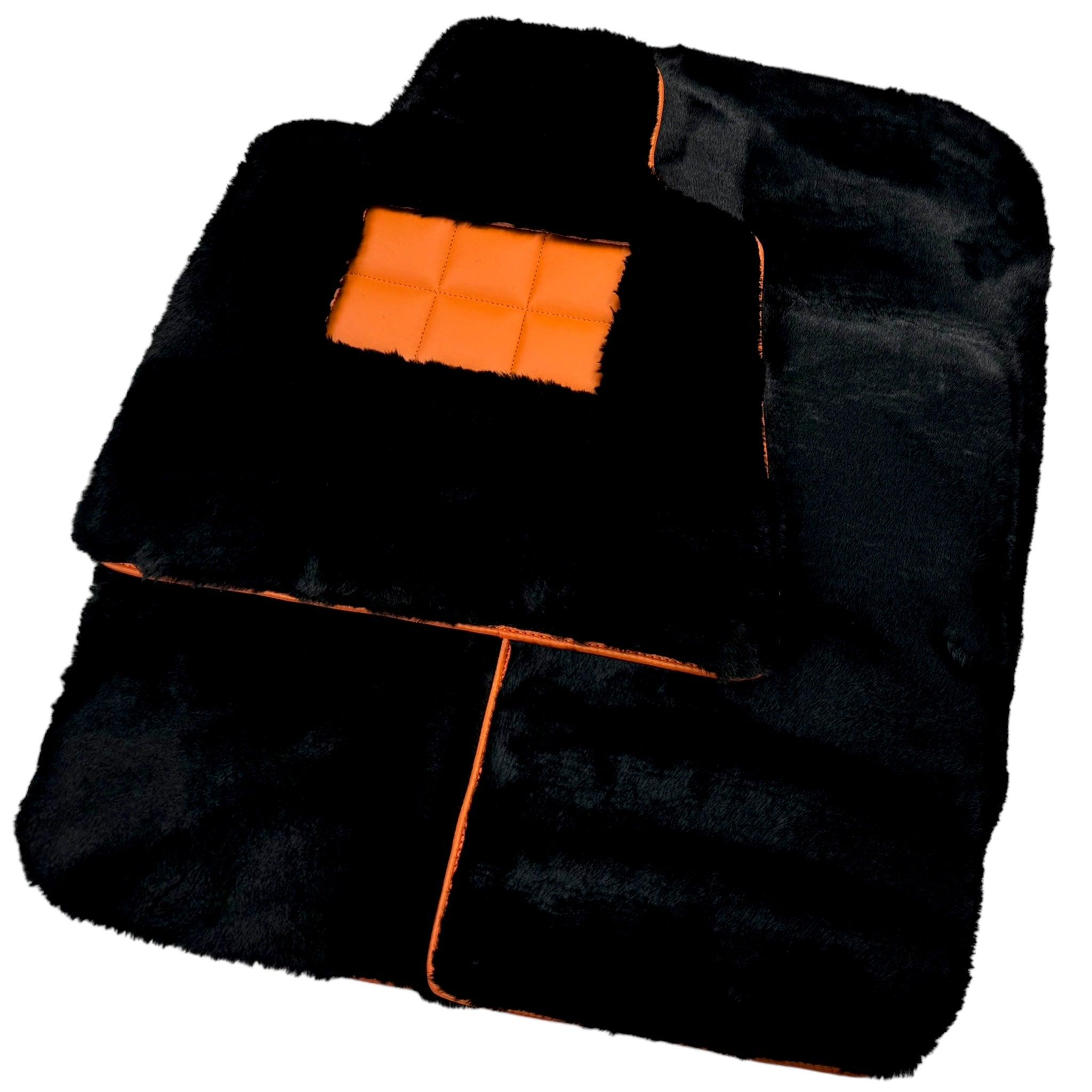 Black Sheepskin Floor Mats for Rolls-Royce Cullinan | Orange Trim - AutoWin