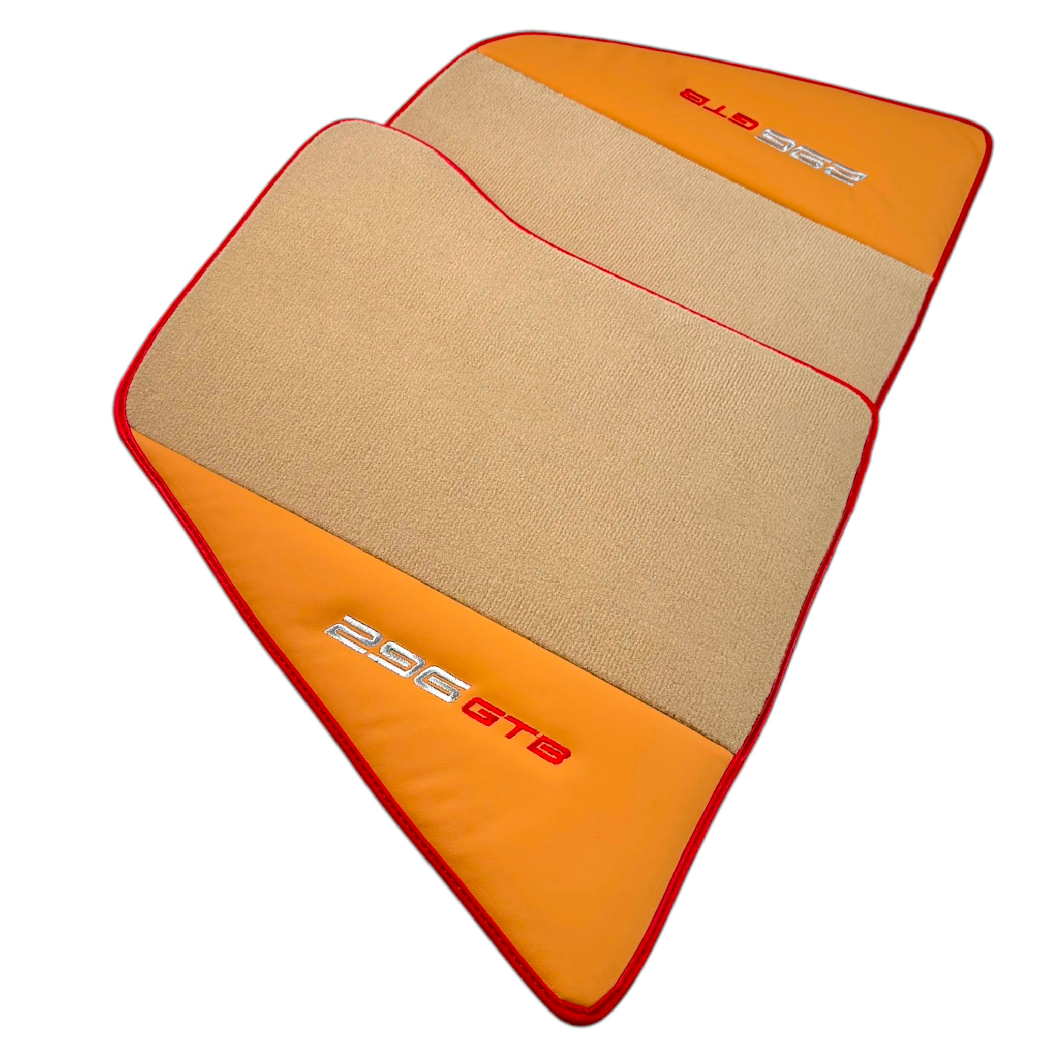 Beige Floor Mats for Ferrari 296 GTB (2022-2024) with Beige Nappa Leather | Red Trim