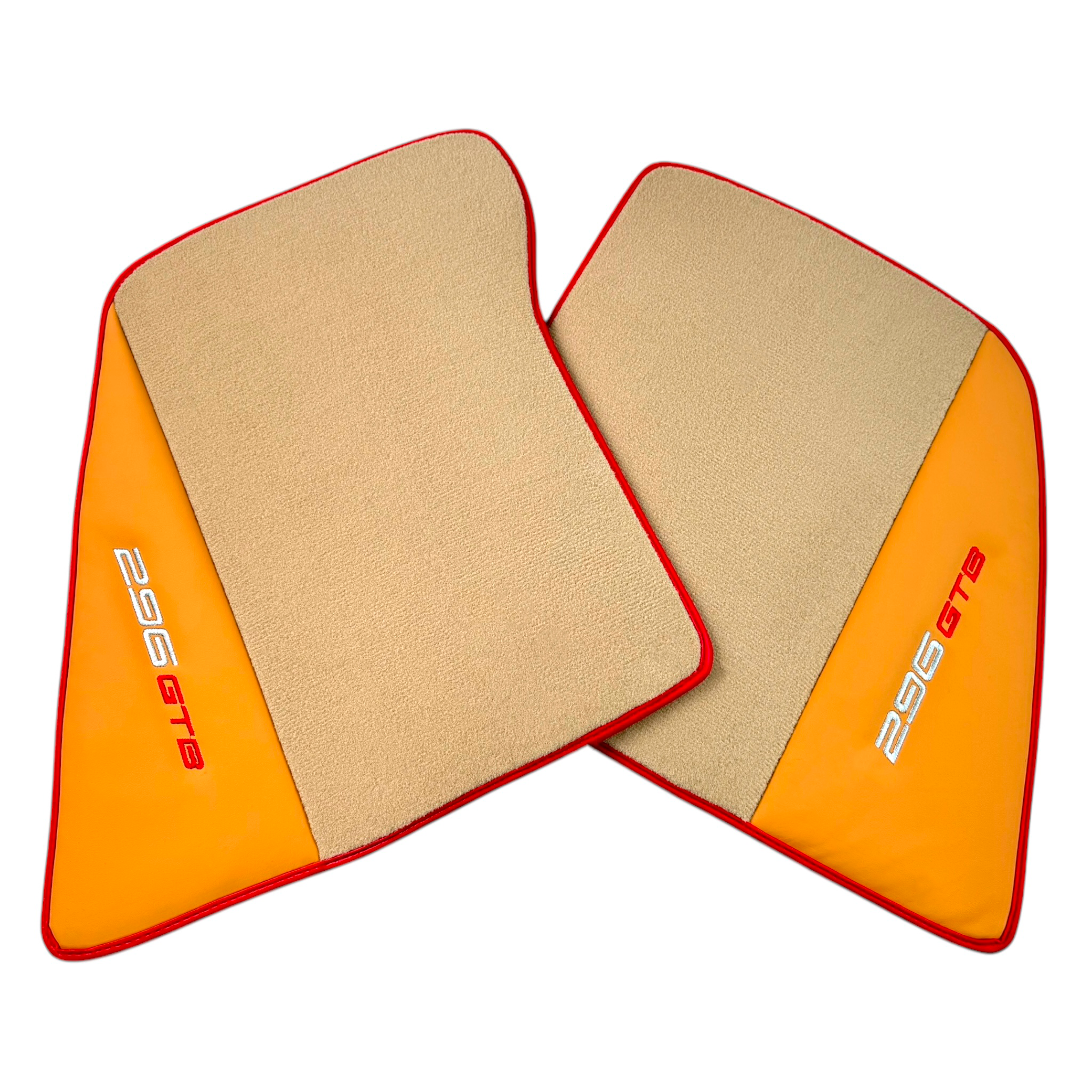 Beige Floor Mats for Ferrari 296 GTB (2022-2024) with Beige Nappa Leather | Red Trim