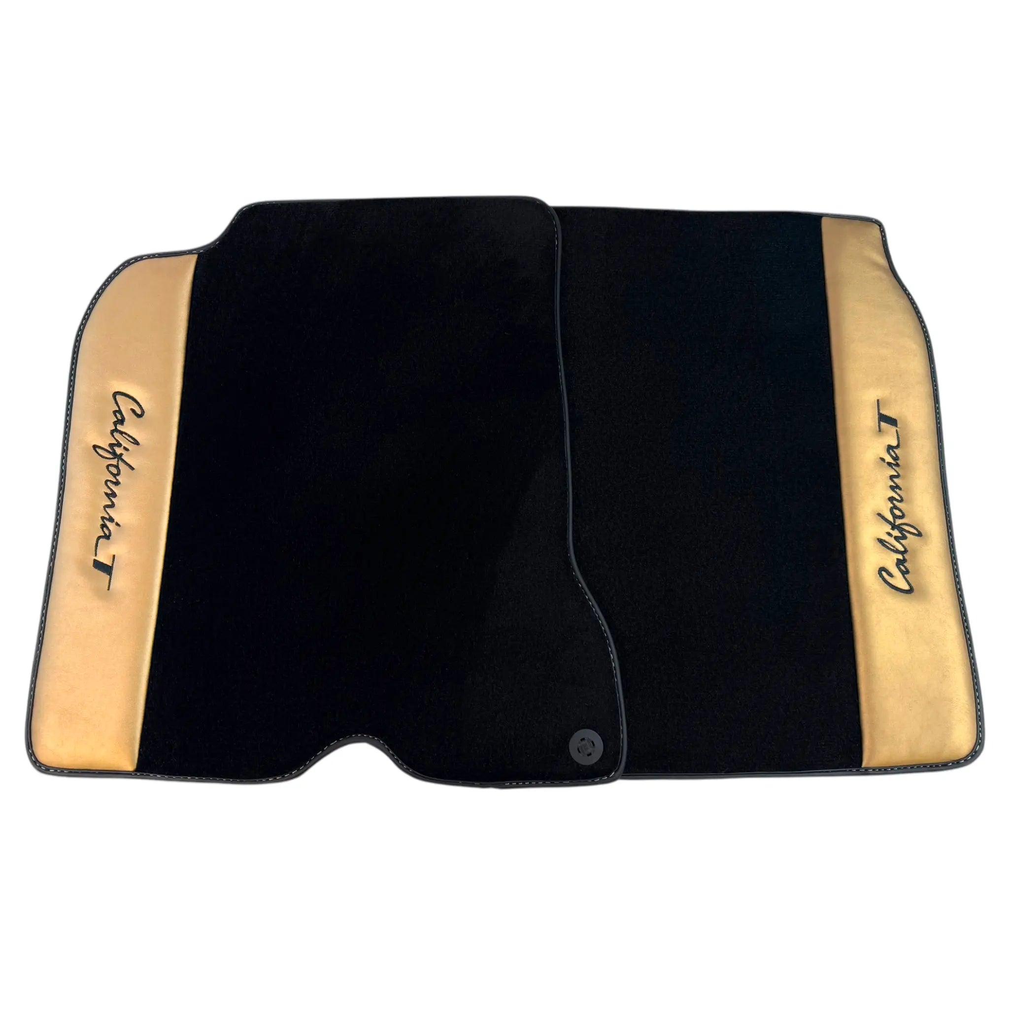 Black Floor Mats for Ferrari California T (2015-2018) with Gold Leather