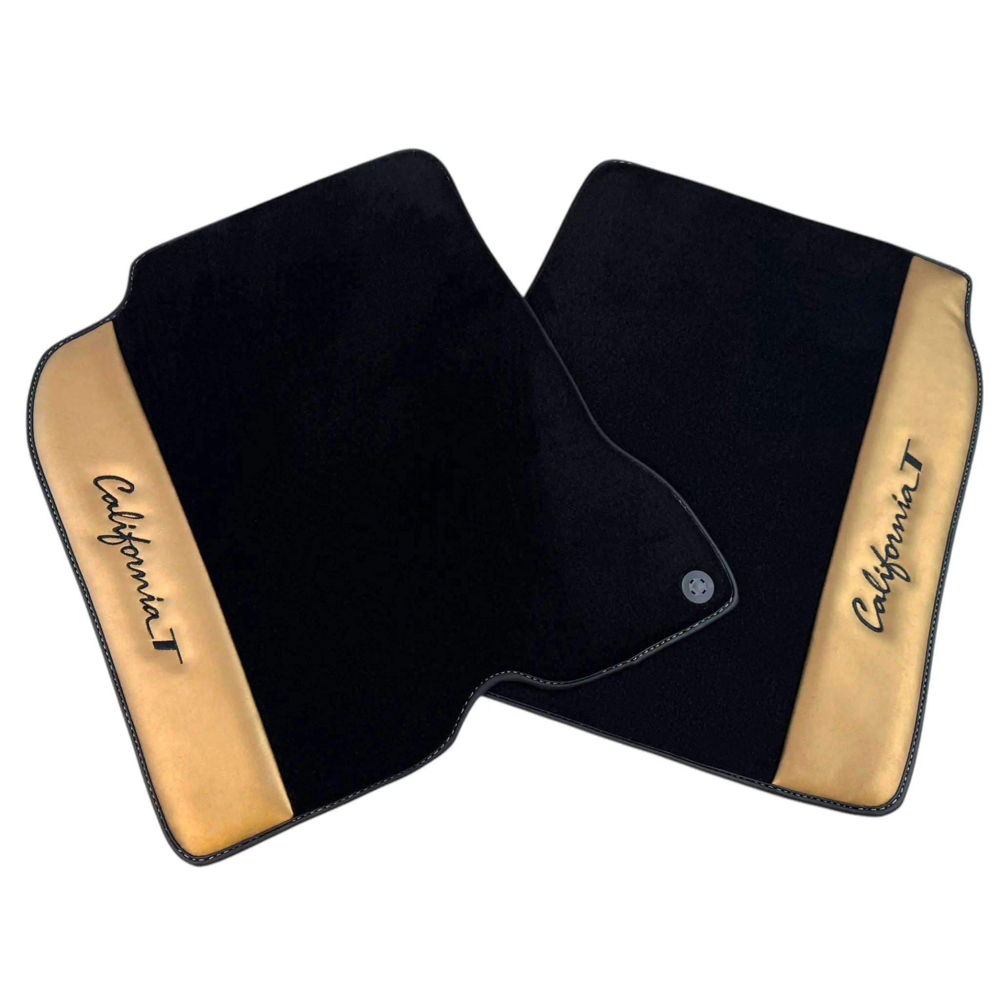 Black Floor Mats for Ferrari California T (2015-2018) with Gold Leather