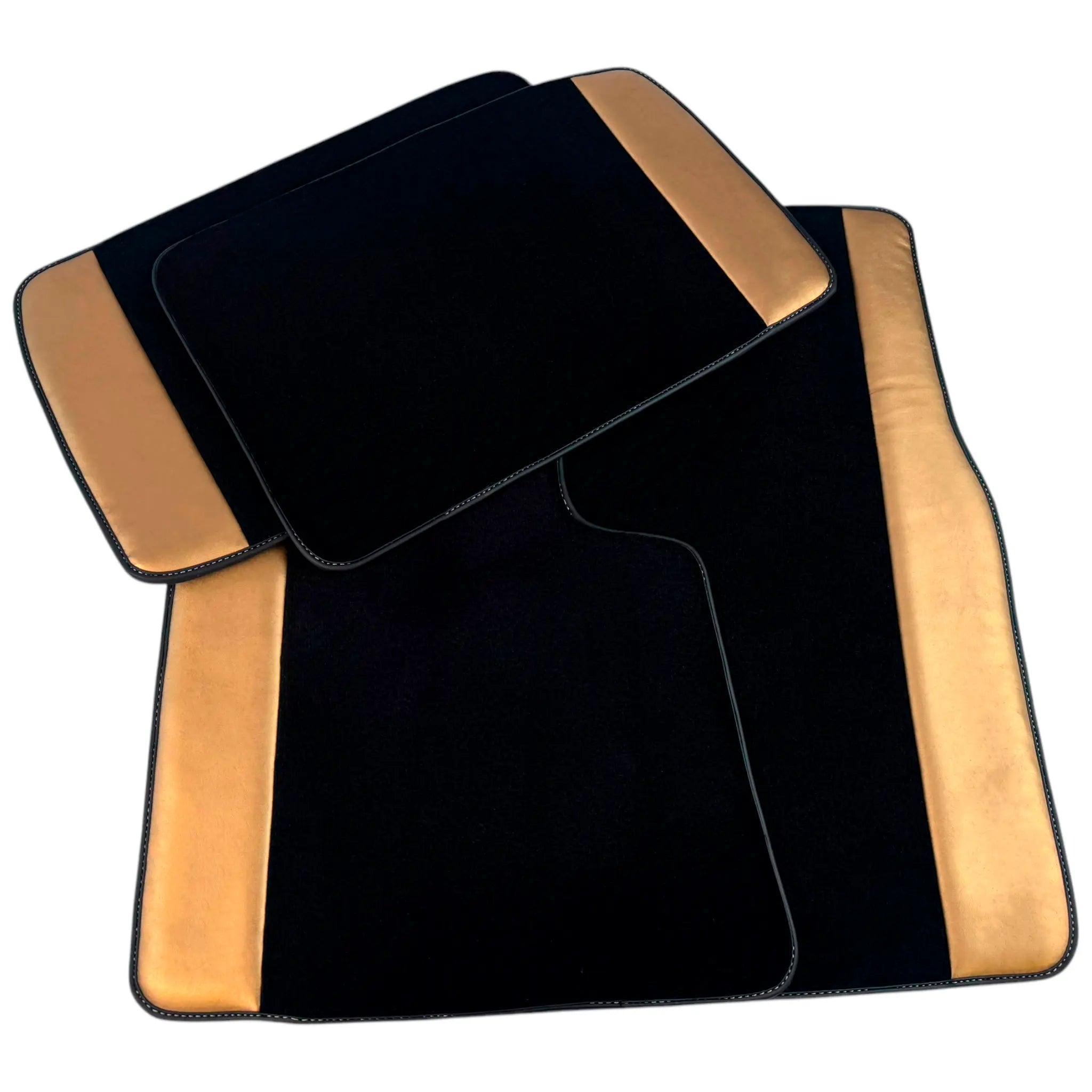 Black Floor Mats for Rolls Royce Shadow (1965-1977) with Golden Leather