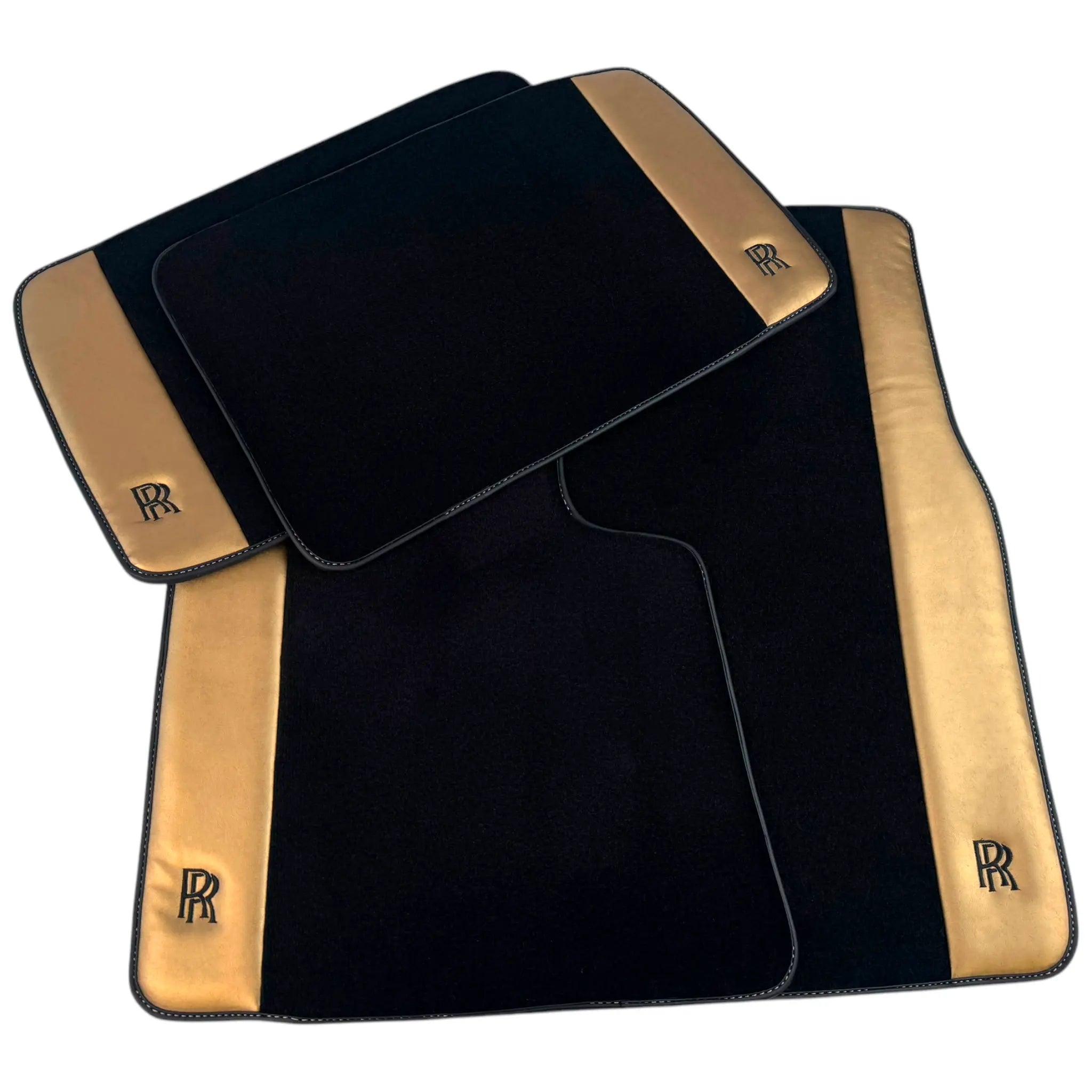 Black Floor Mats for Rolls Royce Spectre (2023-2024) with Gold Leather