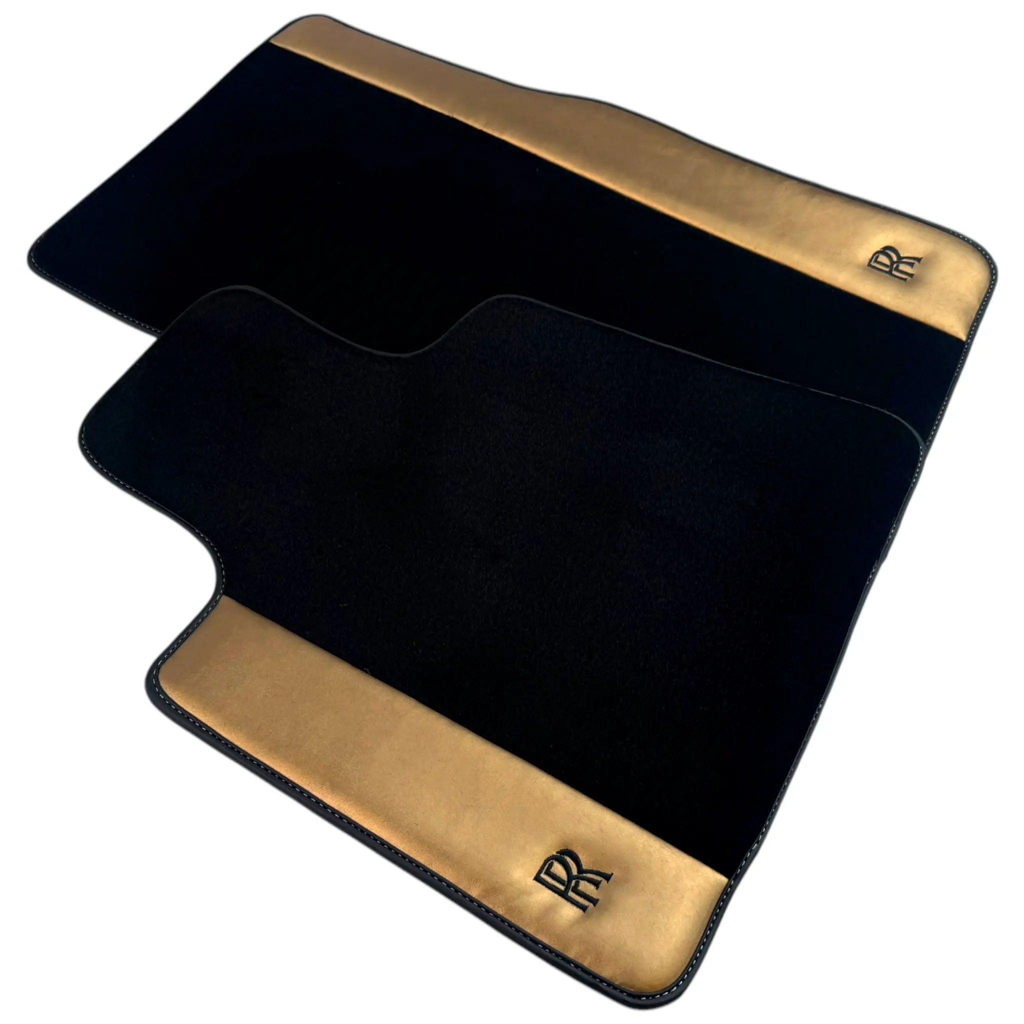 Black Floor Mats for Rolls Royce Spectre (2023-2024) with Gold Leather