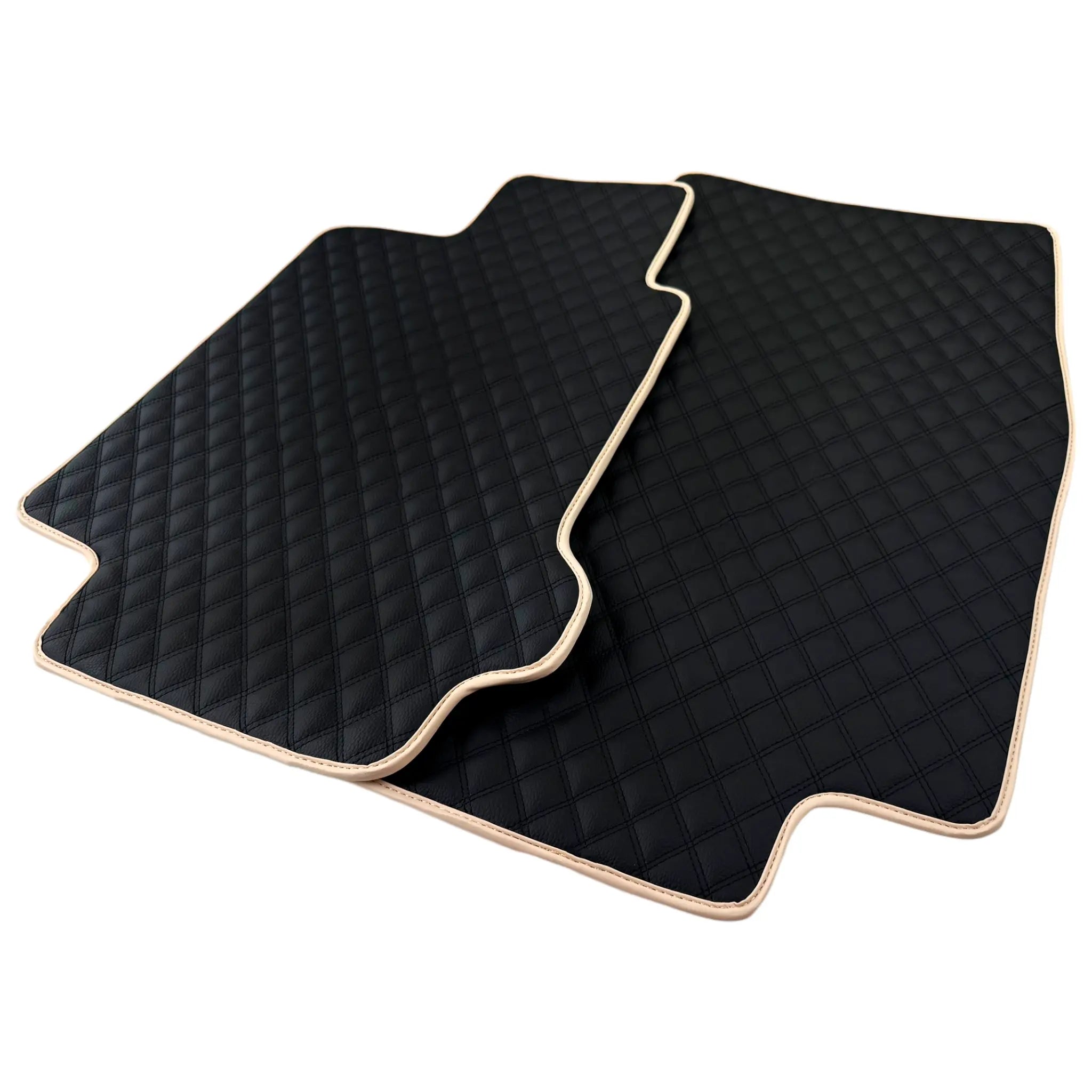 Black Stitched Leather Floor Mats for Maserati GranCabrio MC (2013-2019) | Beige Trim - AutoWin