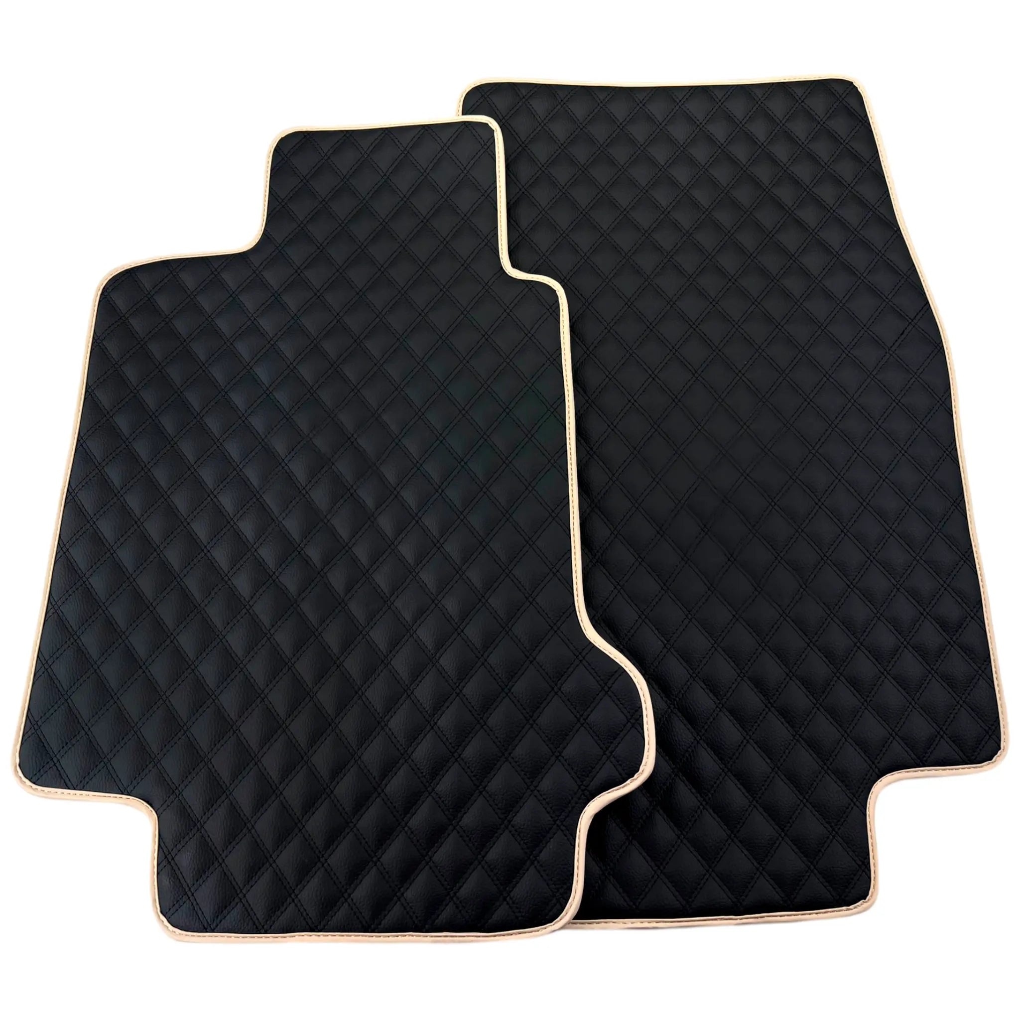 Black Stitched Leather Floor Mats for Maserati GranCabrio MC (2013-2019) | Beige Trim - AutoWin