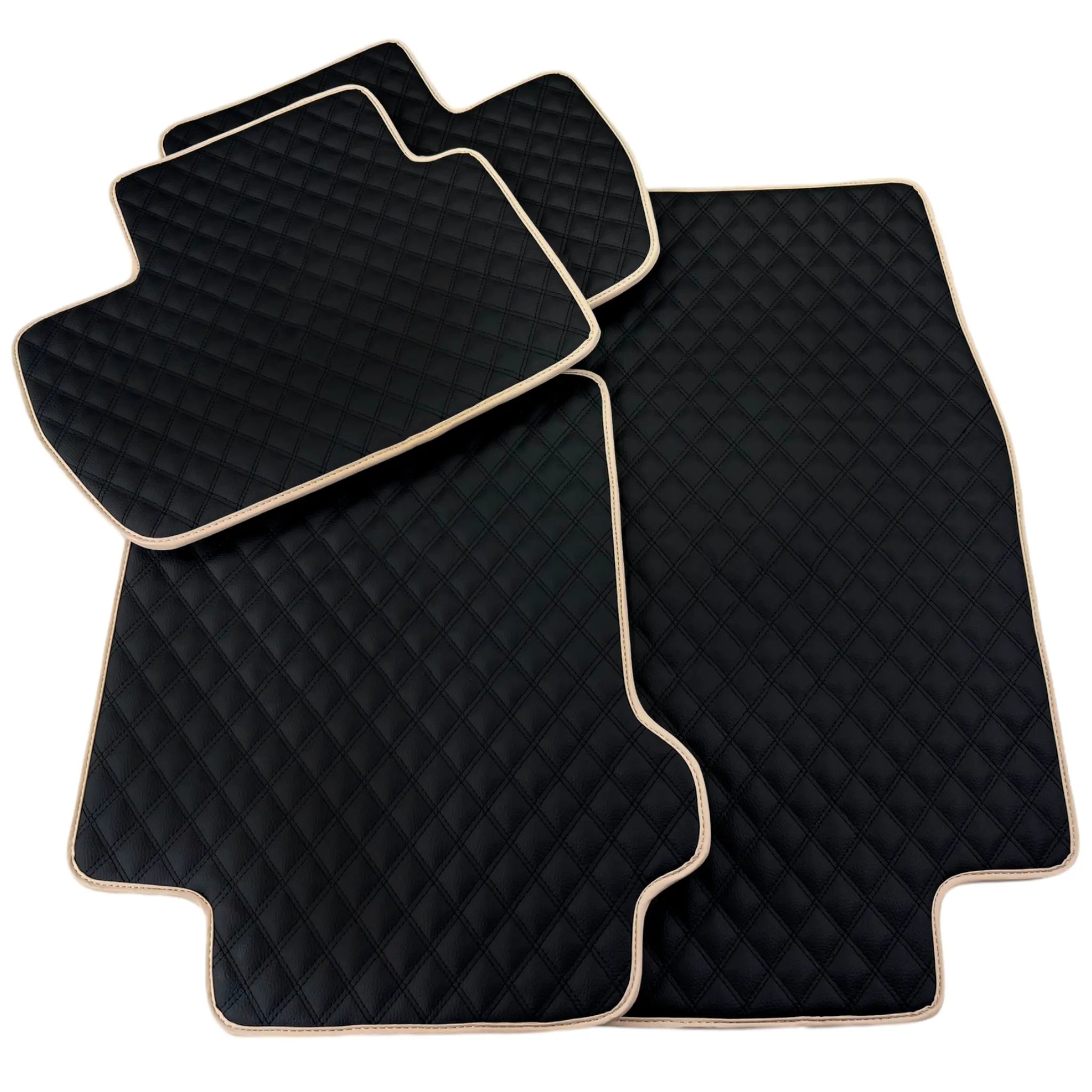 Black Stitched Leather Floor Mats for Maserati GranCabrio Sport (2011-2019) | Beige Trim - AutoWin