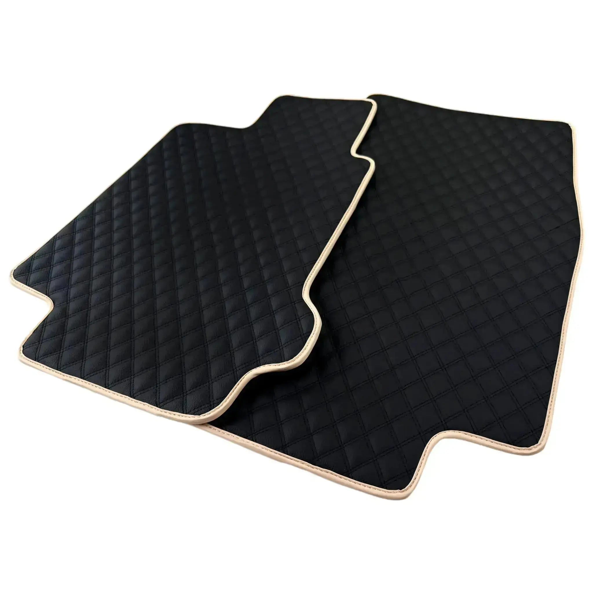 Black Stitched Leather Floor Mats for Maserati GranTurismo Sport (2012-2019) | Beige Trim - AutoWin