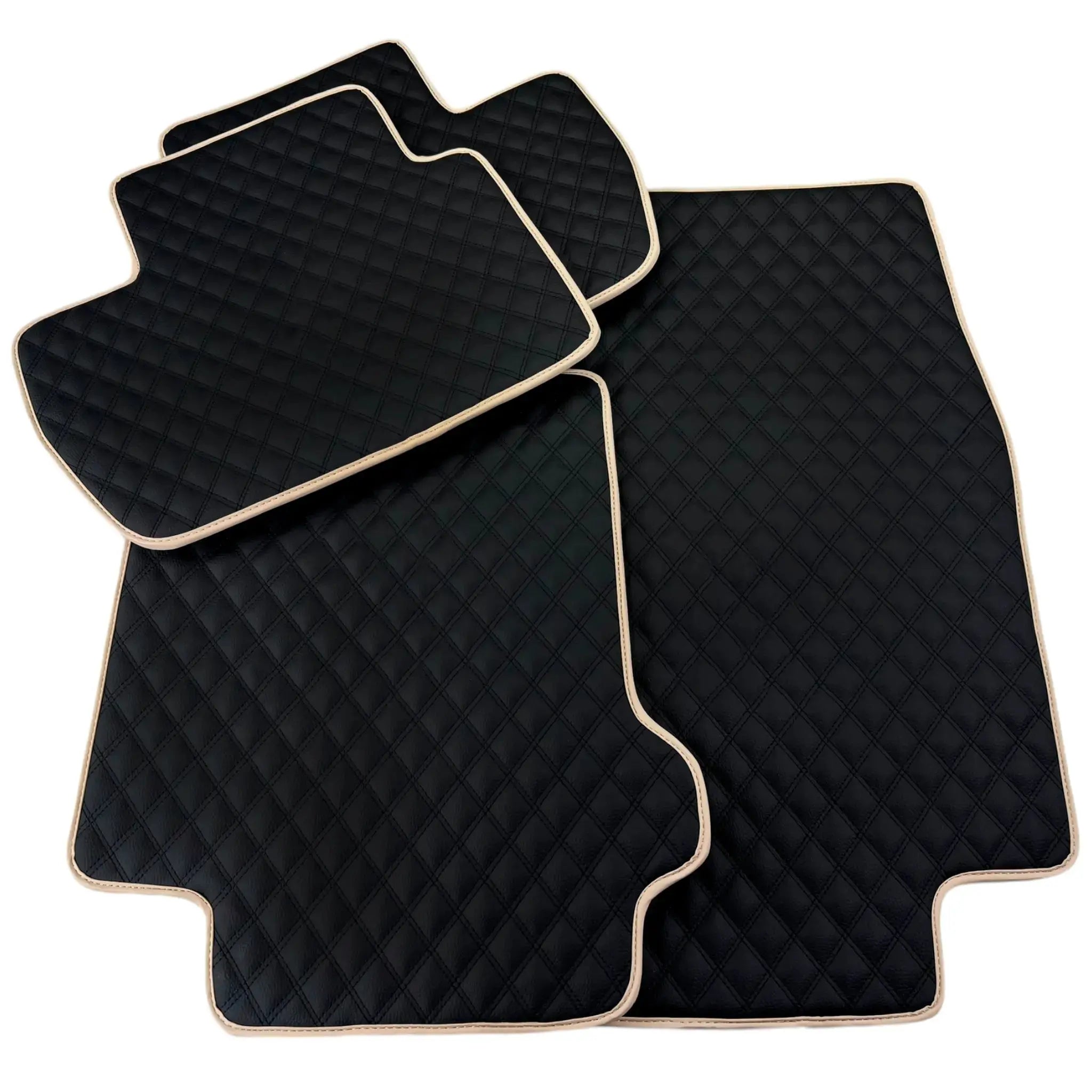 Black Stitched Leather Floor Mats for Maserati GranTurismo Sport (2012-2019) | Beige Trim - AutoWin