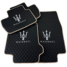 Black Stitched Leather Floor Mats with Logo for Maserati Quattroporte | Beige Trim