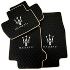 Black Stitched Leather Floor Mats with Logo for Maserati Quattroporte | Beige Trim