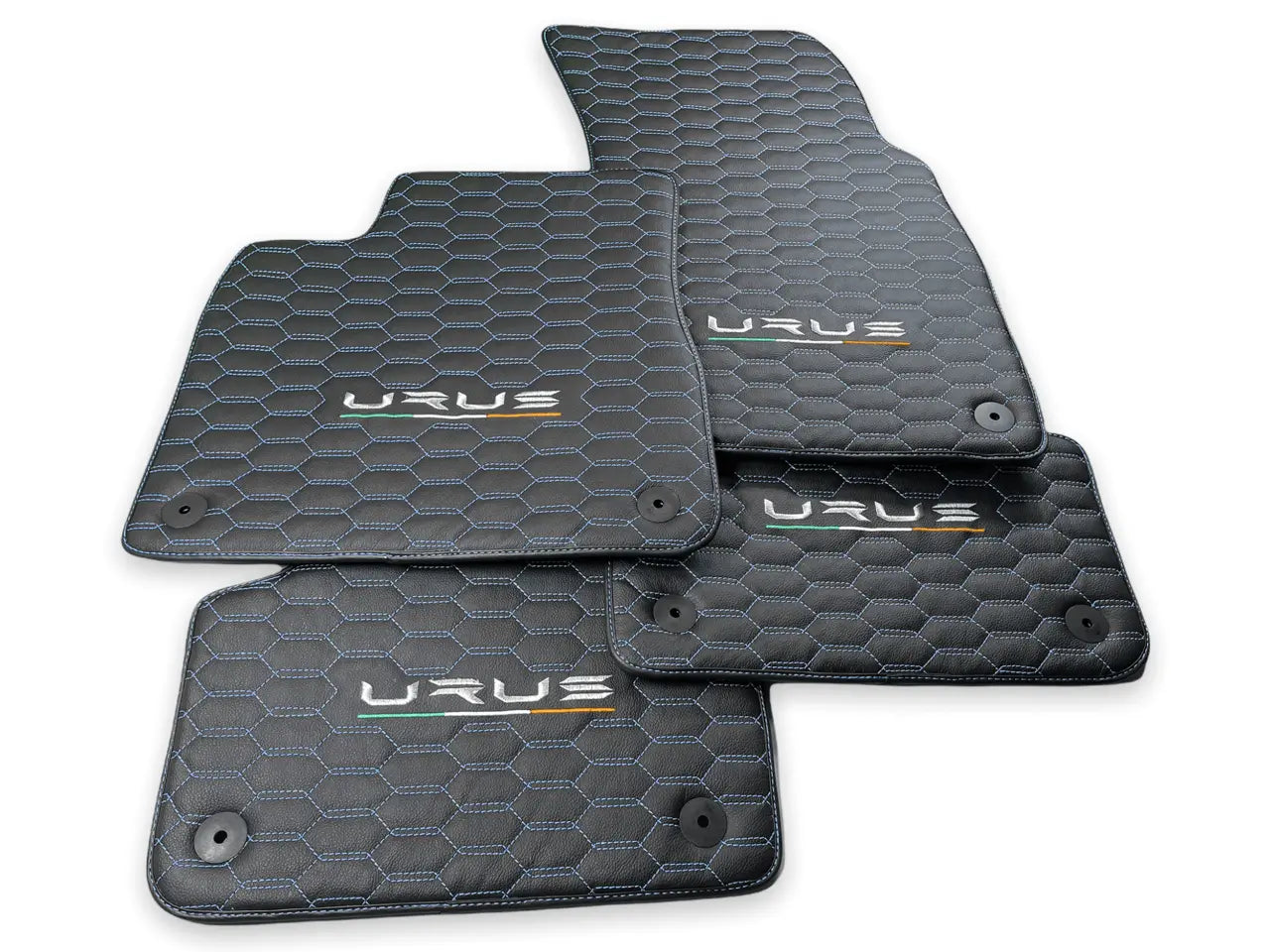 Floor Mats For Lamborghini Urus Leather Blue Stitching - AutoWin