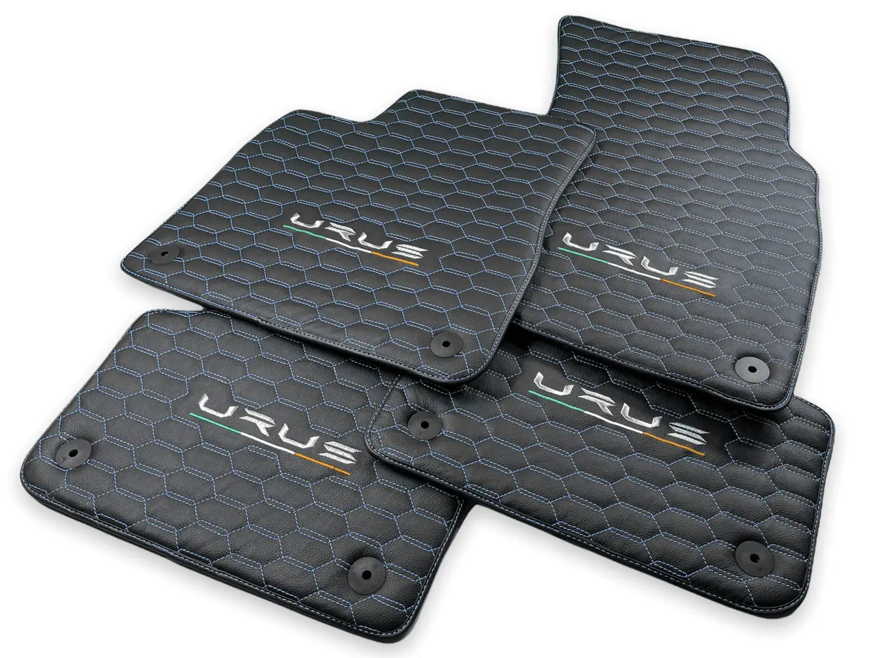 Floor Mats For Lamborghini Urus Leather Blue Stitching - AutoWin