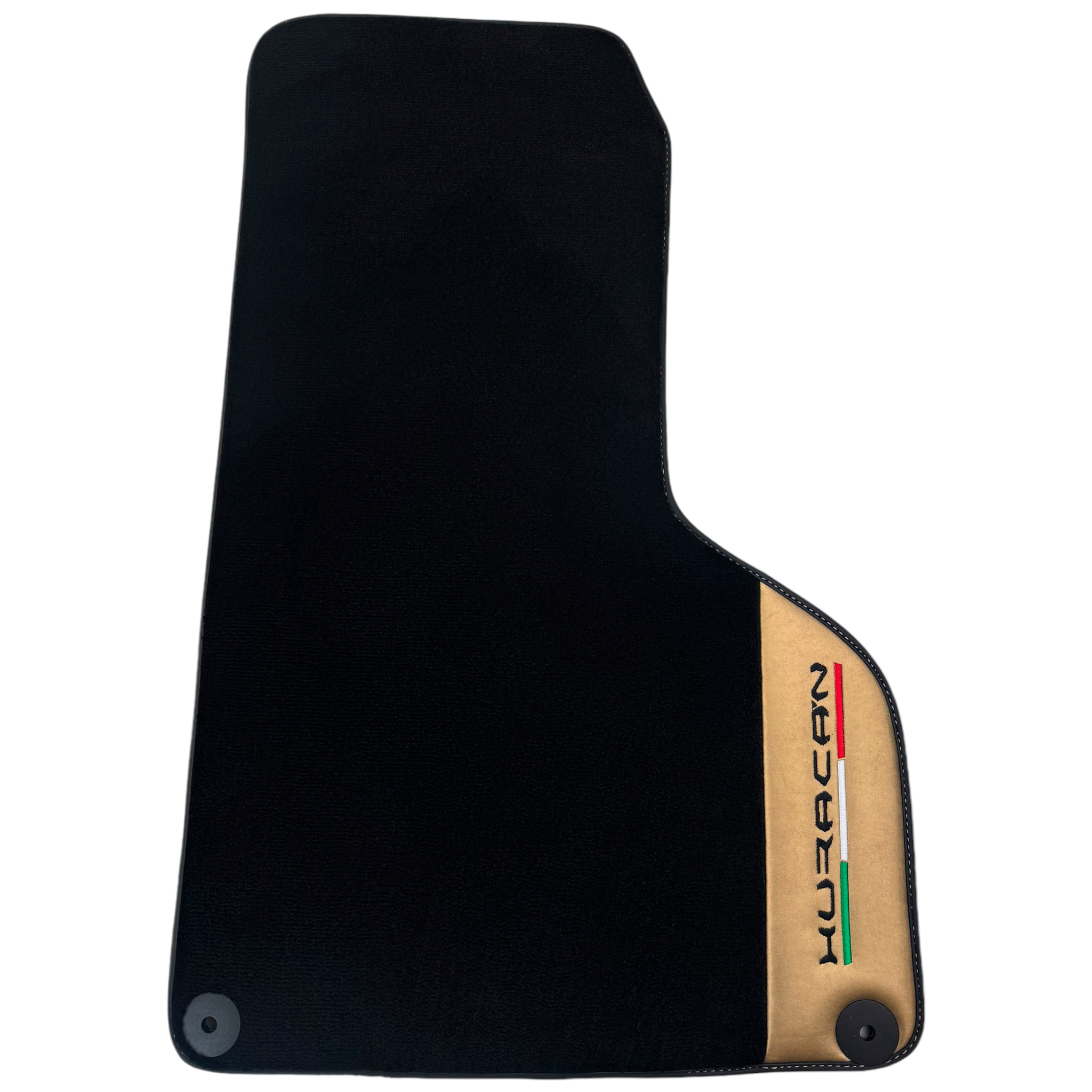 Italian Edition Black Floor Mats for Lamborghini Huracan (2014-2023) with Gold Leather Border