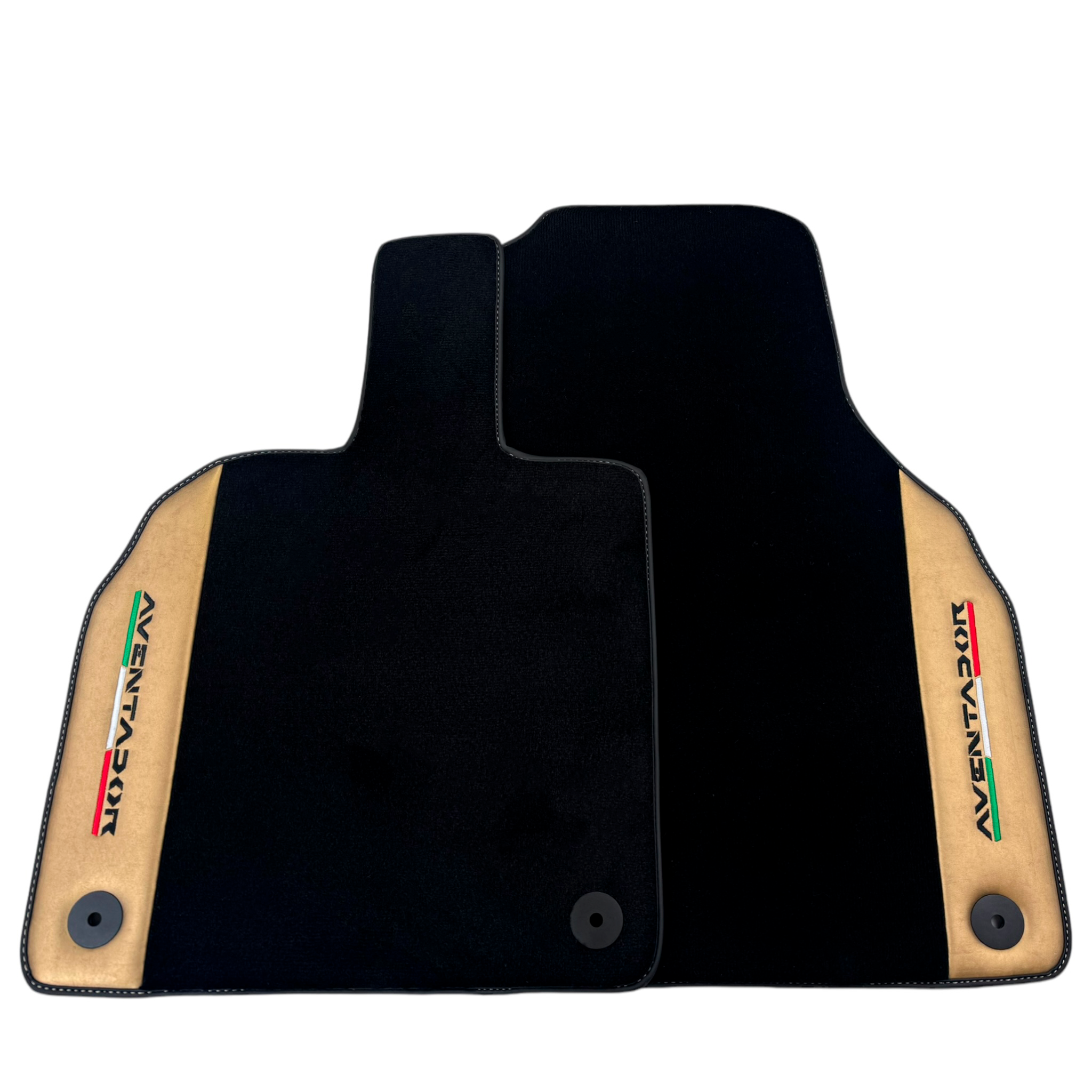 Italian Edition Black Floor Mats for Lamborghini Aventador (2012-2022) with Gold Leather Border