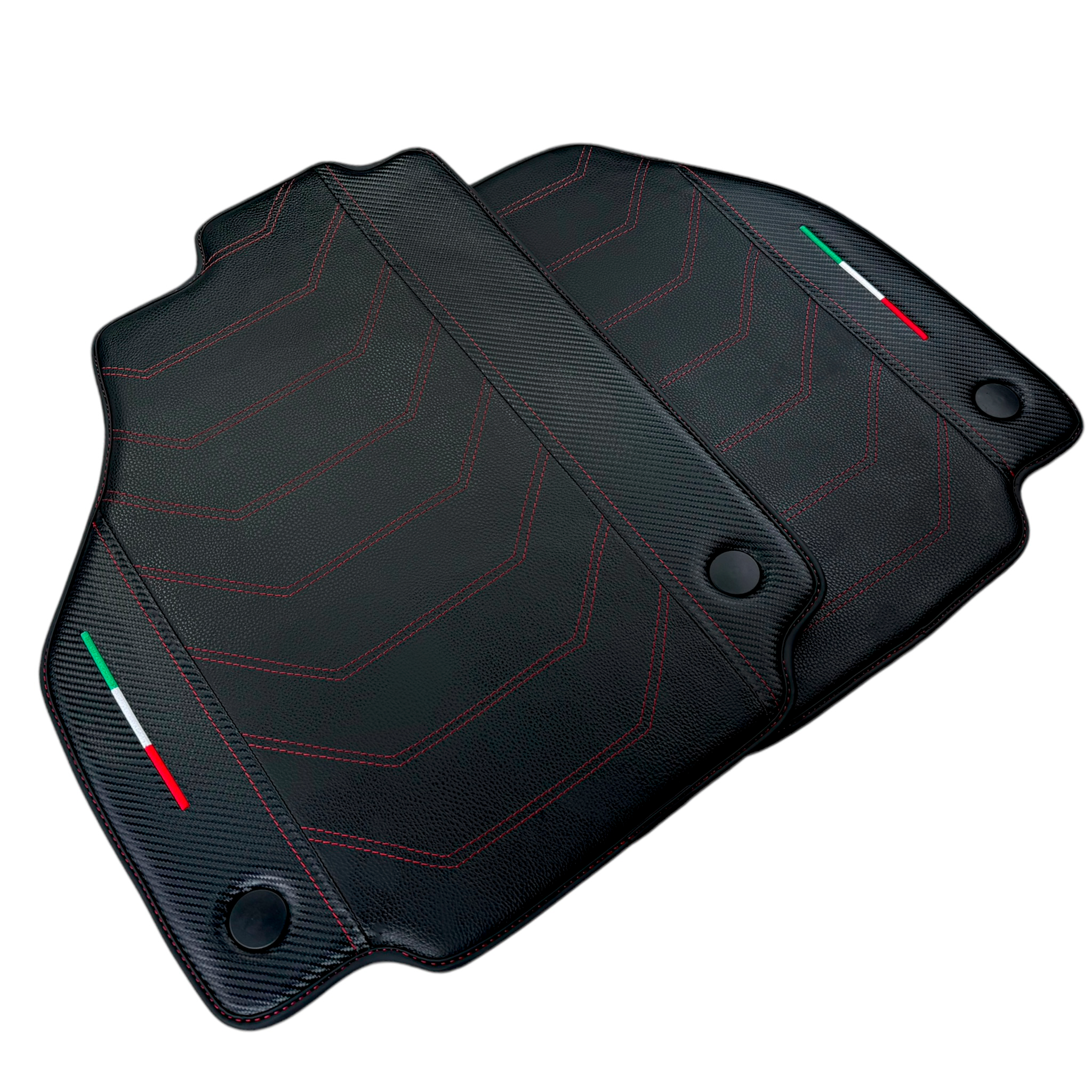 Leather Floor Mats For Ferrari 488 Pista Spider (2019-2021) With Carbon Fiber | Italian Edition - AutoWin