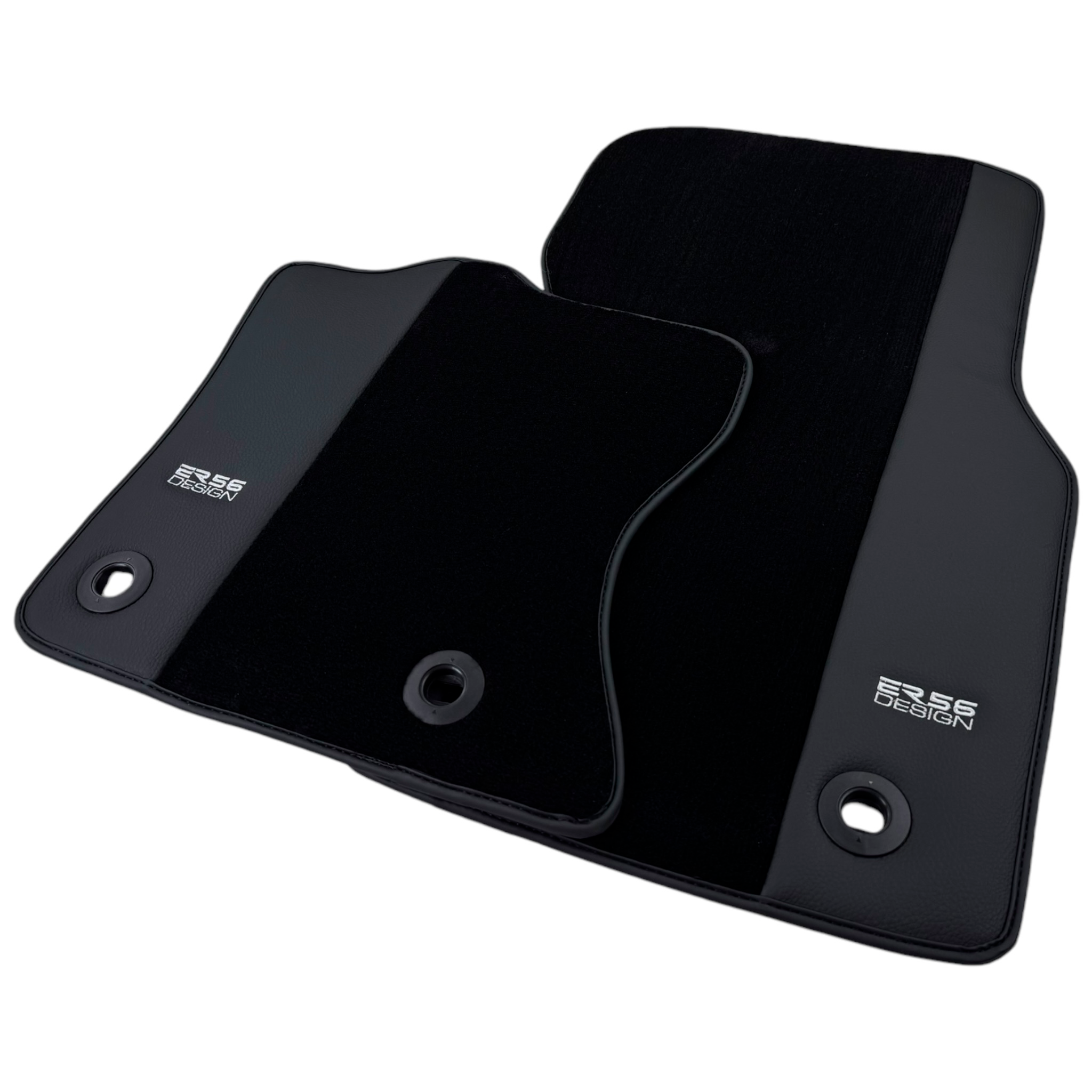 Black Floor Mats for Jaguar XE (2015-2019) with Leather Borders by ER56 Design - AutoWin