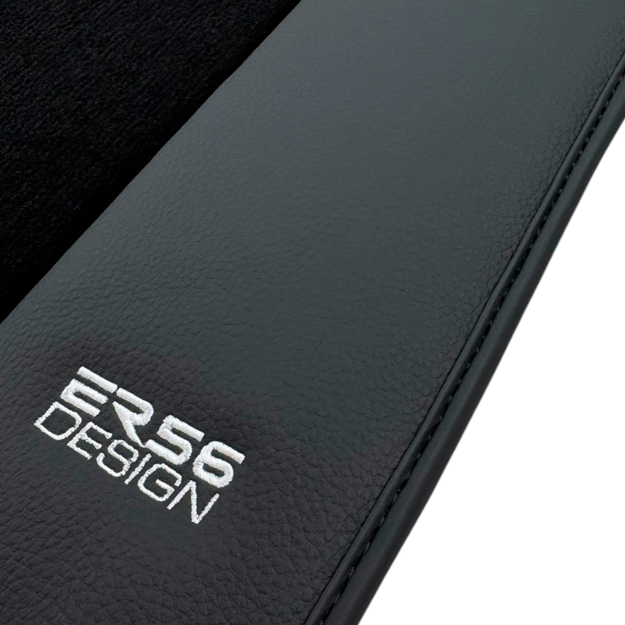 Black Floor Mats for Jaguar XE (2015-2019) with Leather Borders by ER56 Design - AutoWin