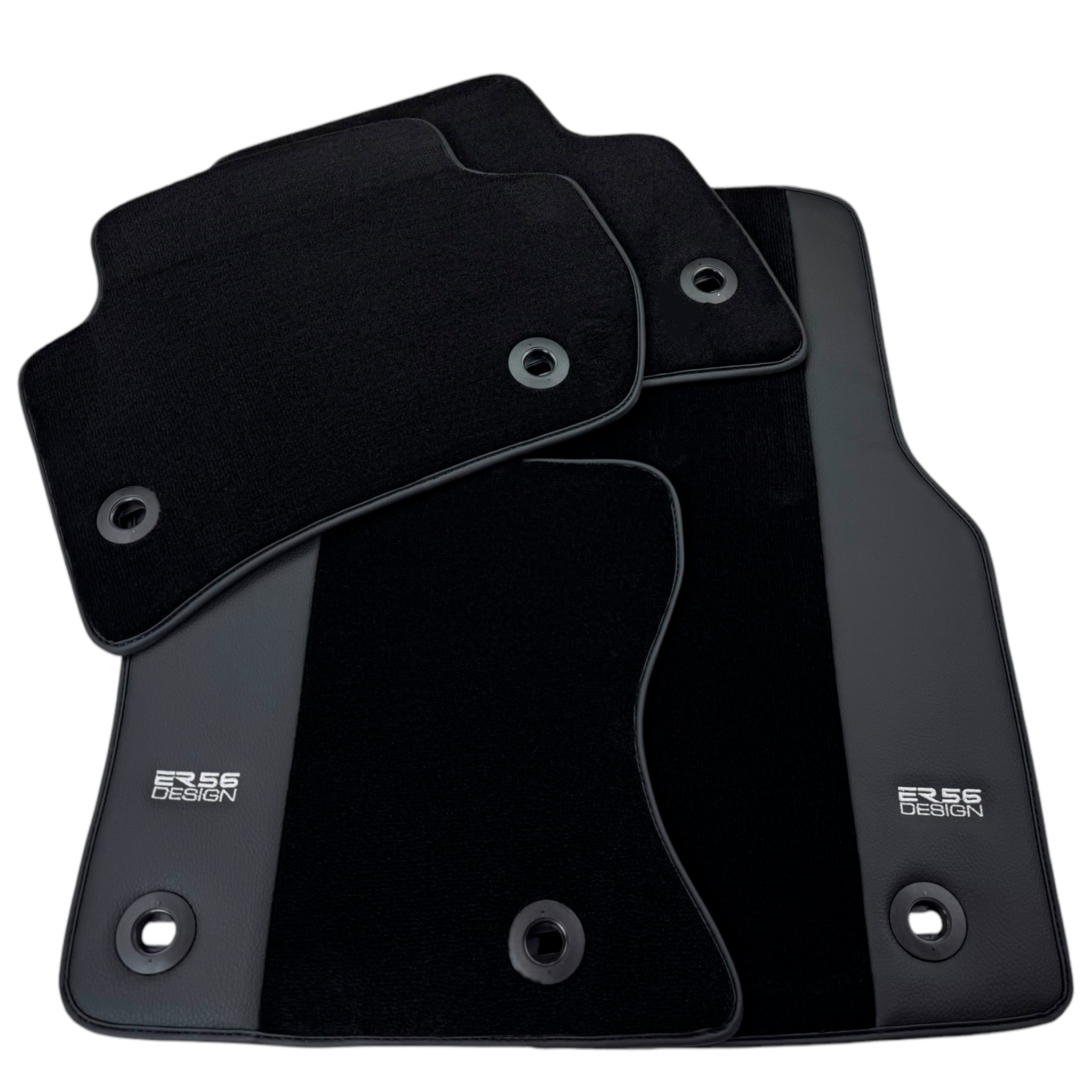 Black Floor Mats for Jaguar XE (2015-2019) with Leather Borders by ER56 Design - AutoWin