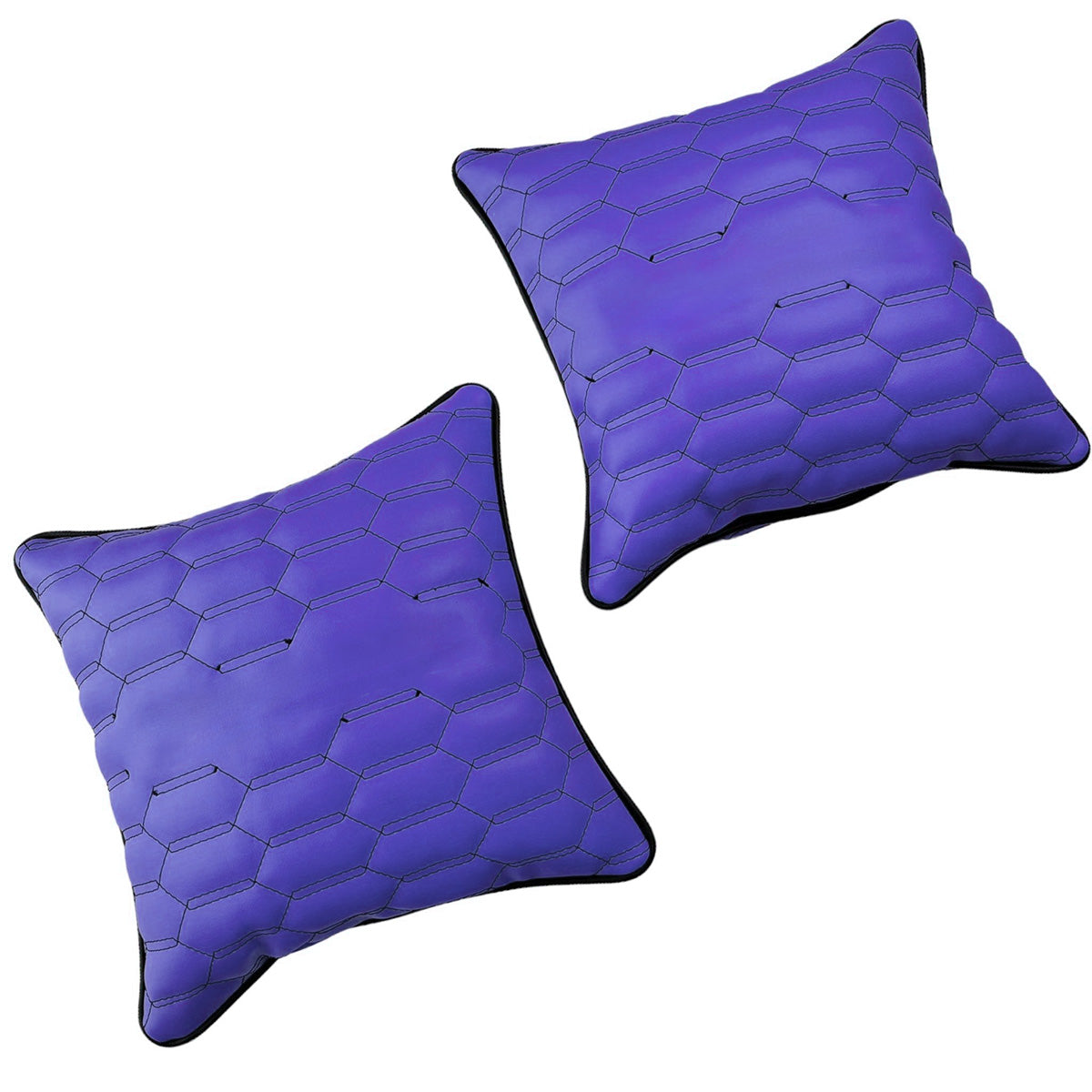 Customizable Purple Leather Pillows Set of 2 with Black Sewing - AutoWin