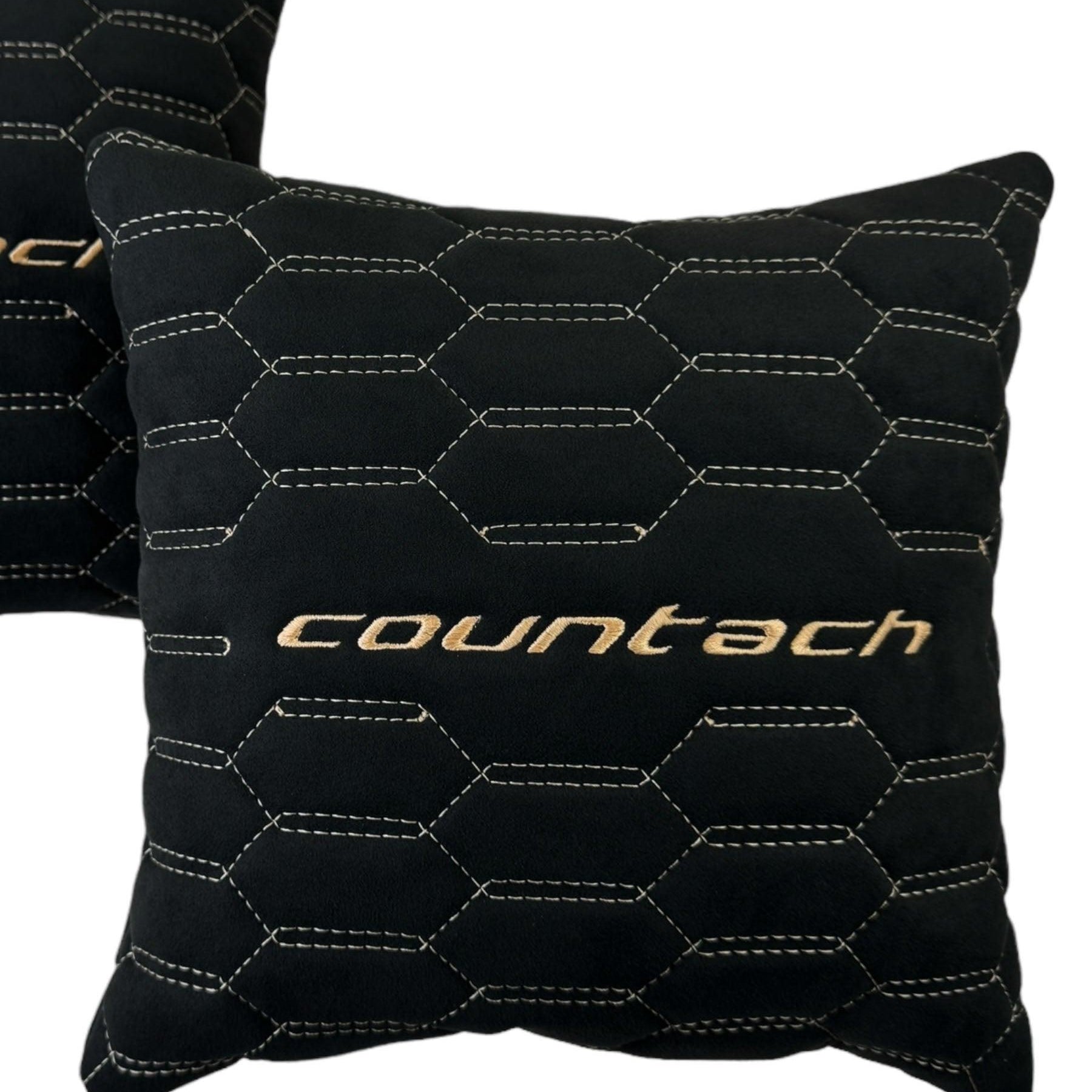 Black Alcantara Leather Pillows Countach Set of 2 Tan Sewing