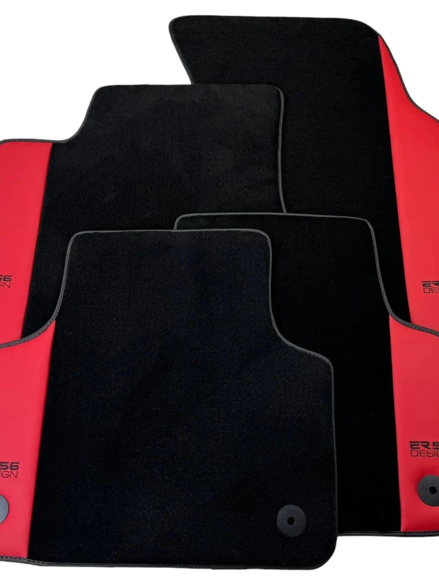 Black Floor Mats for Audi Q8 e-tron Sportback (2023-2025) with Red Leather | ER56 Design - AutoWin