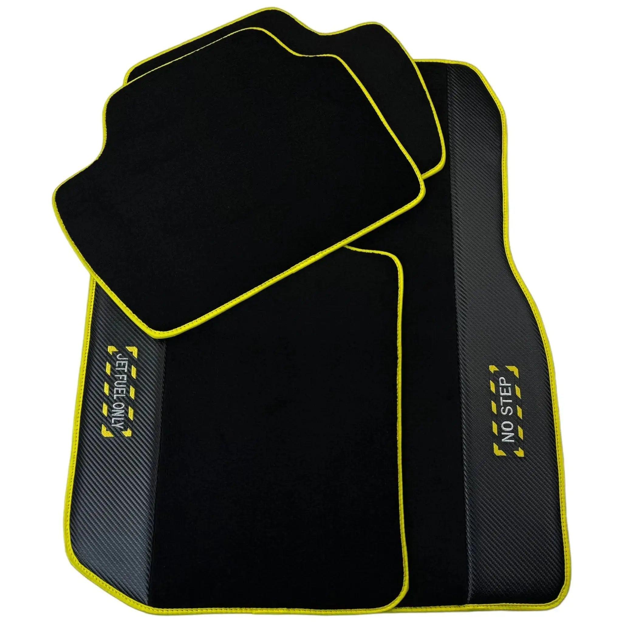 Black Floor Mats For BMW 1 Series E81 | Fighter Jet Edition | Yellow Trim - AutoWin
