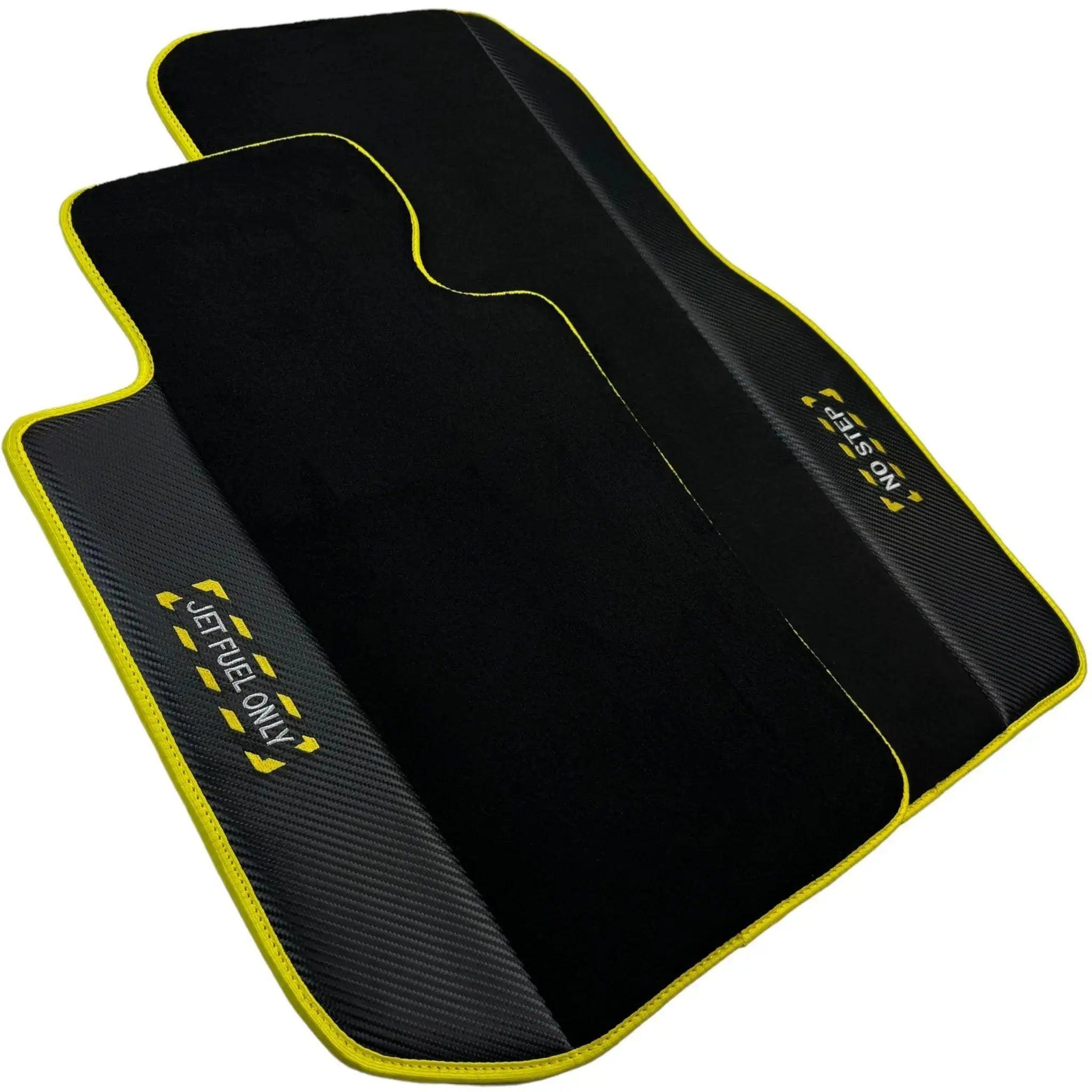 Black Floor Mats For BMW 1 Series E82 | Fighter Jet Edition | Yellow Trim - AutoWin
