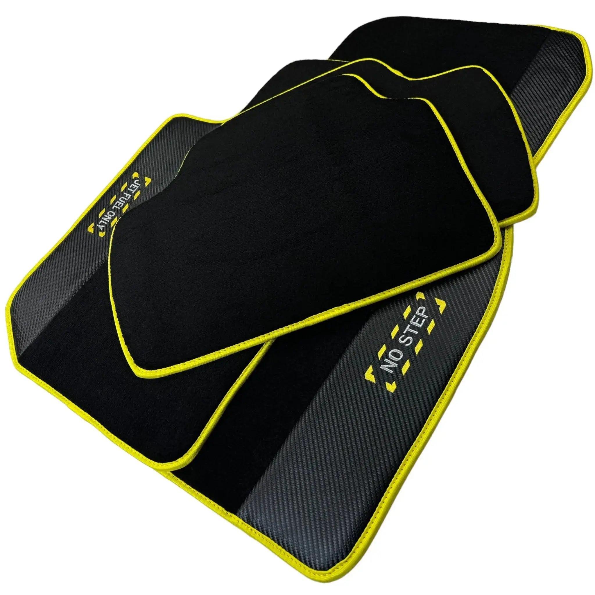Black Floor Mats For BMW 1 Series E82 | Fighter Jet Edition | Yellow Trim - AutoWin