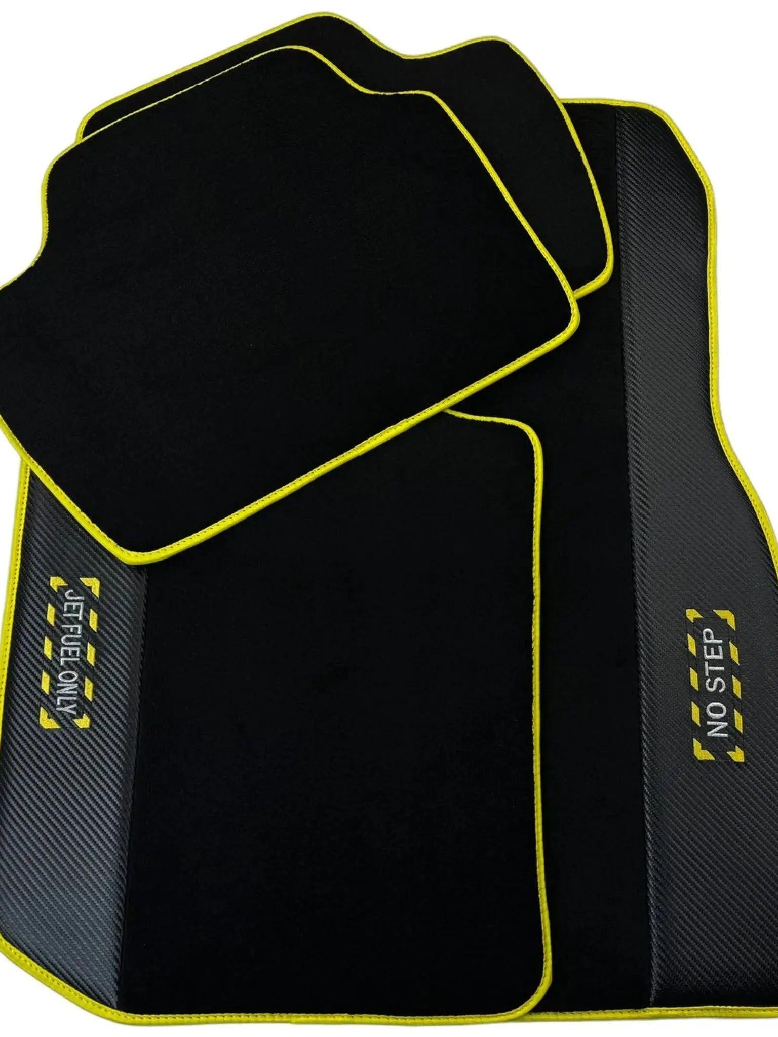 Black Floor Mats For BMW 1 Series F20 | Fighter Jet Edition | Yellow Trim - AutoWin