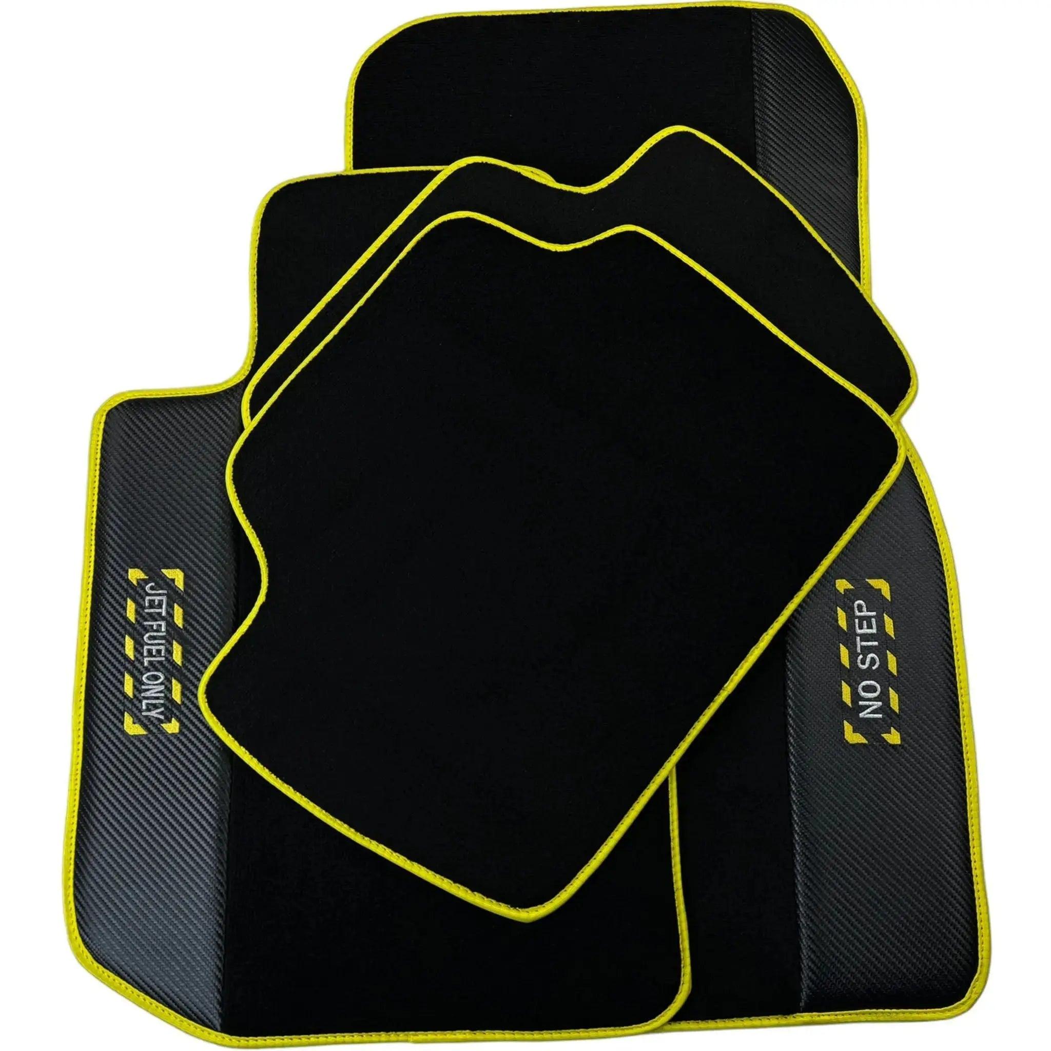 Black Floor Mats For BMW 3 Series E46 Coupe | Fighter Jet Edition | Yellow Trim - AutoWin