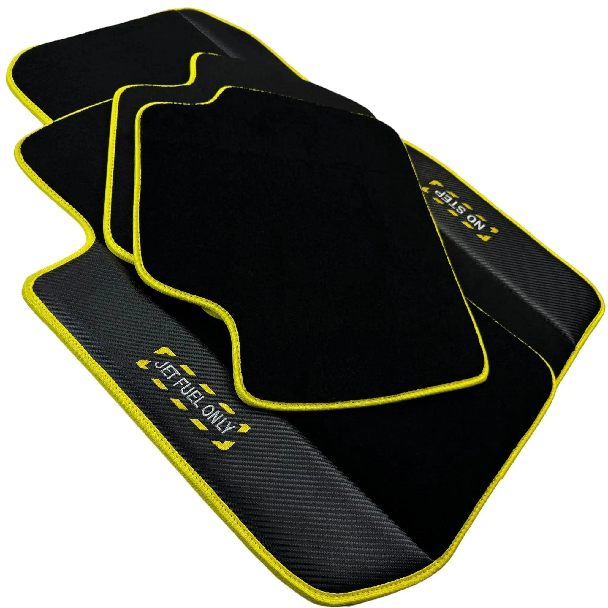 Black Floor Mats For BMW 3 Series F34 GT 2013-2020 | Fighter Jet Edition | Yellow Trim - AutoWin