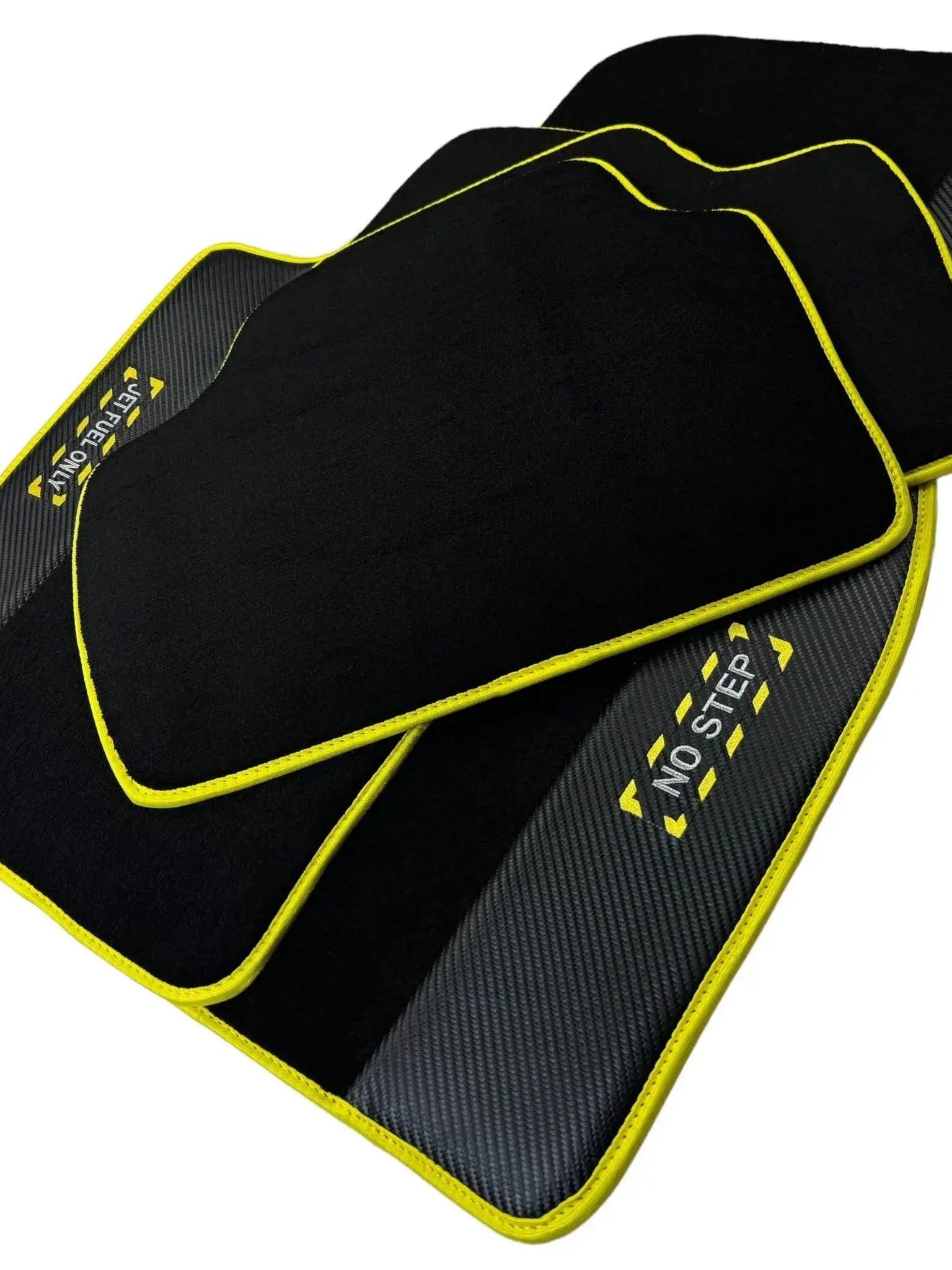 Black Floor Mats For BMW 4 Series F32 | Fighter Jet Edition | Yellow Trim - AutoWin