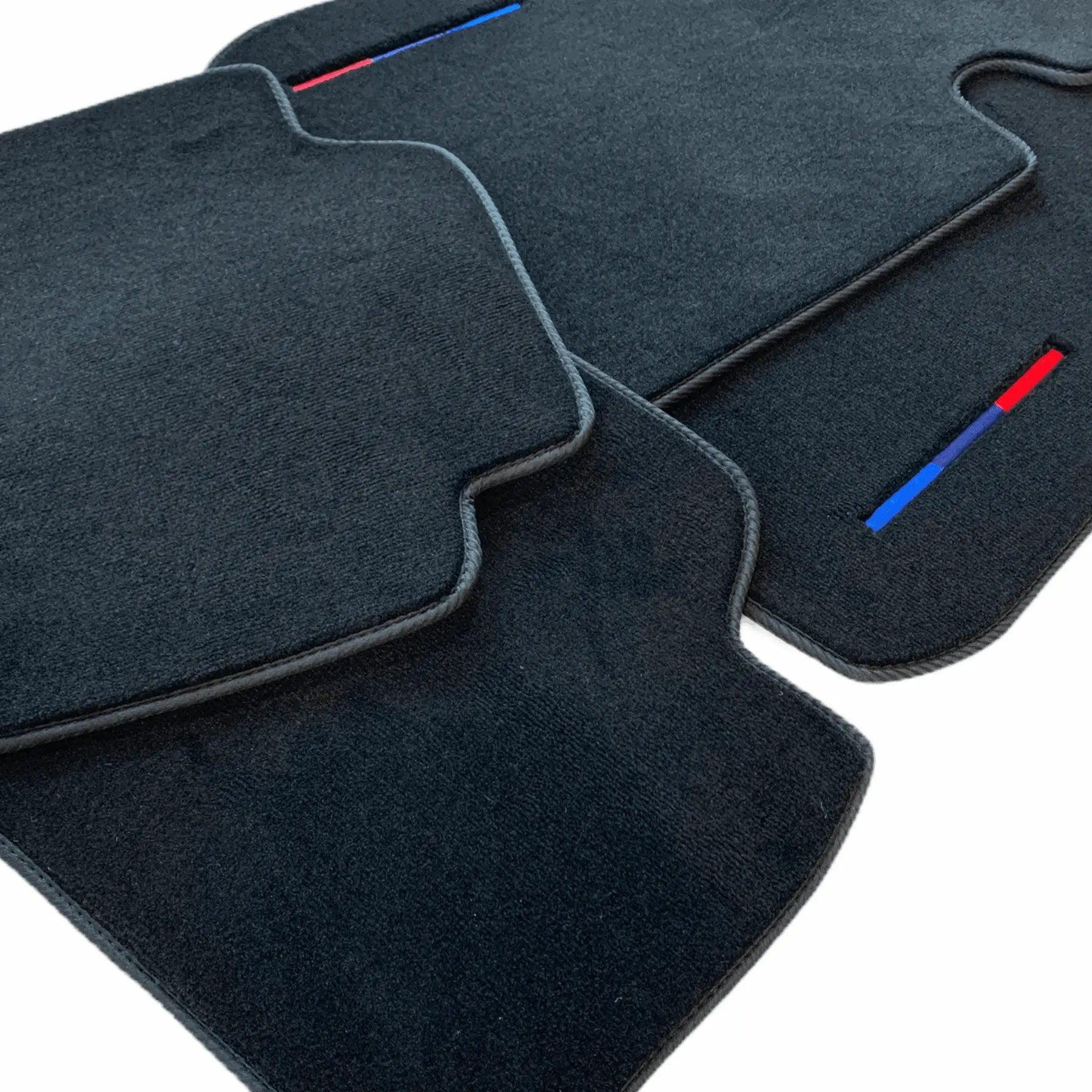 Black Floor Mats For BMW 5 Series E34 Sedan With 3 Color Stripes Tailored Set Perfect Fit - AutoWin