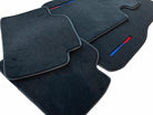 Black Floor Mats For BMW 5 Series E34 Sedan With 3 Color Stripes Tailored Set Perfect Fit - AutoWin