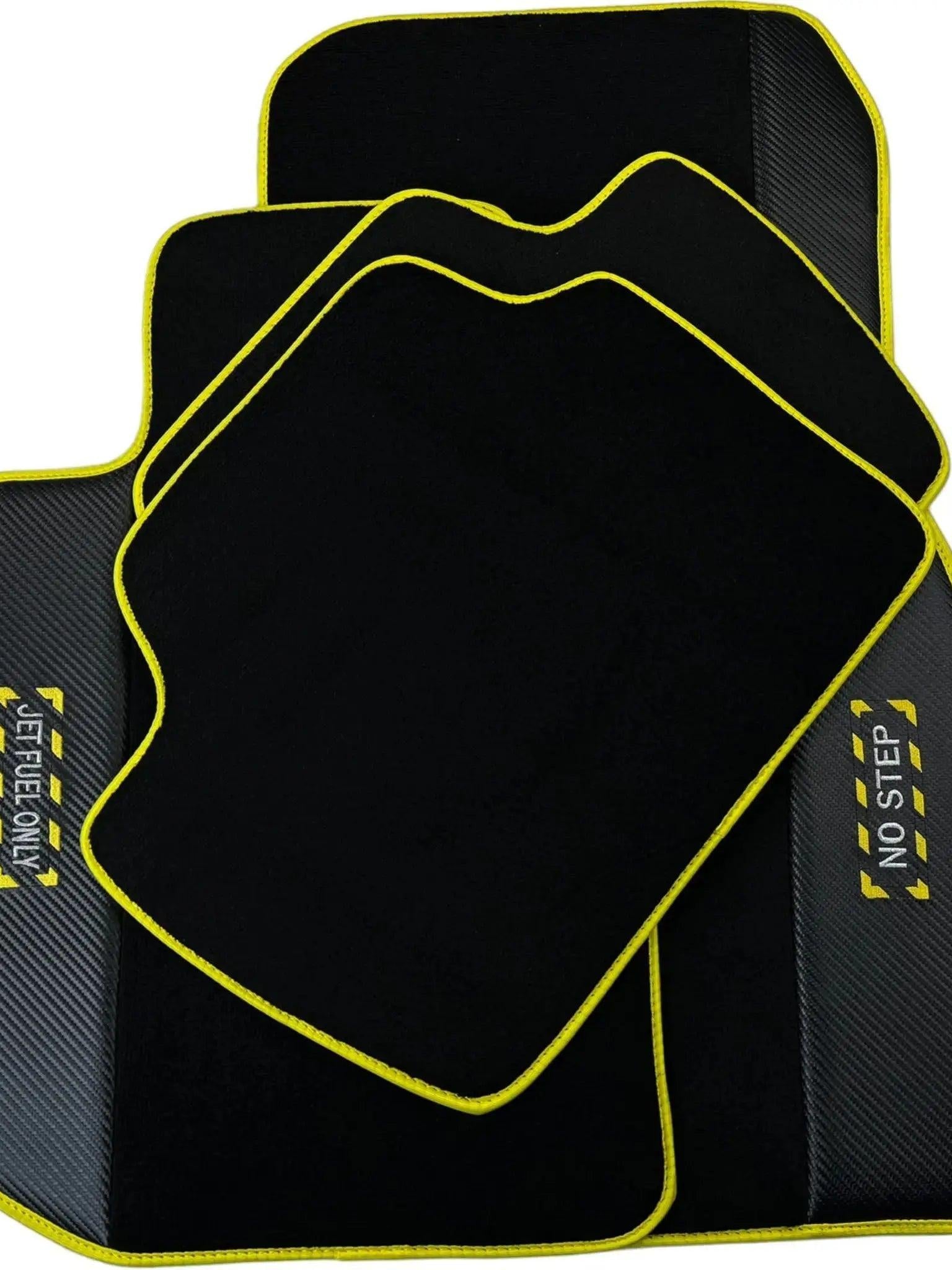 Black Floor Mats For BMW 7 Series E66 | Fighter Jet Edition | Yellow Trim AutoWin Brand - AutoWin