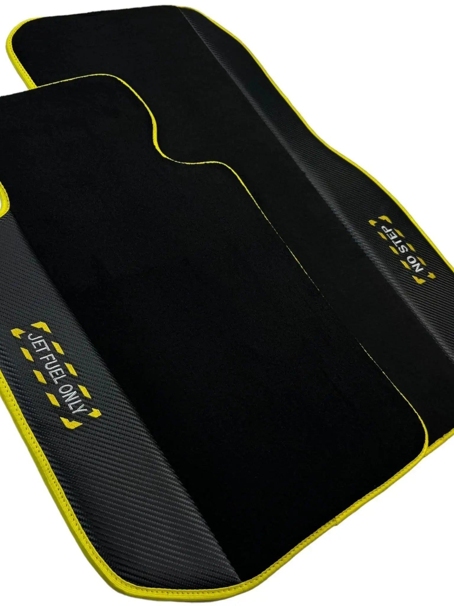 Black Floor Mats For BMW 7 Series E66 | Fighter Jet Edition | Yellow Trim AutoWin Brand - AutoWin