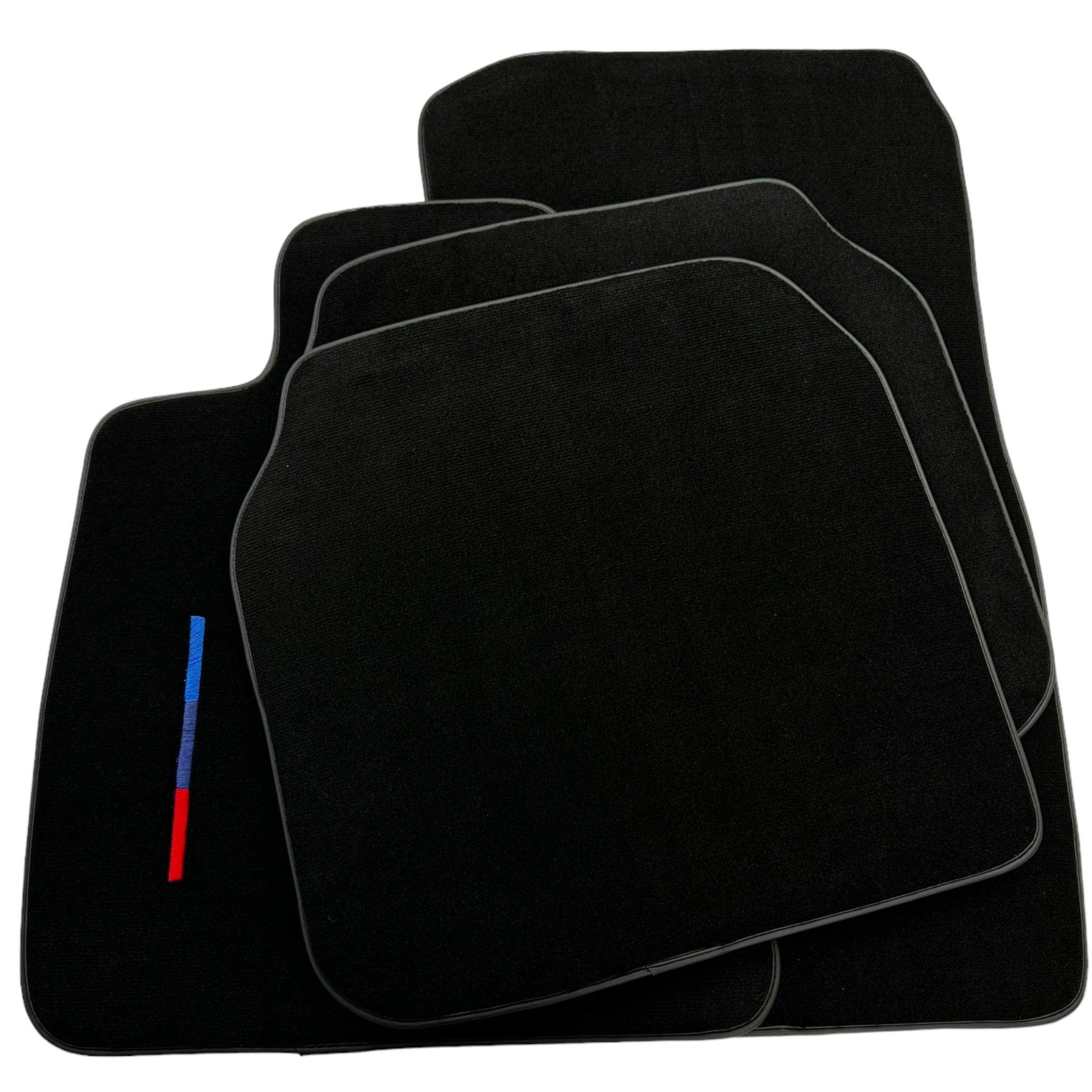 Black Floor Mats For BMW 7 Series F02 Long With Color Stripes Tailored Set Perfect Fit - AutoWin