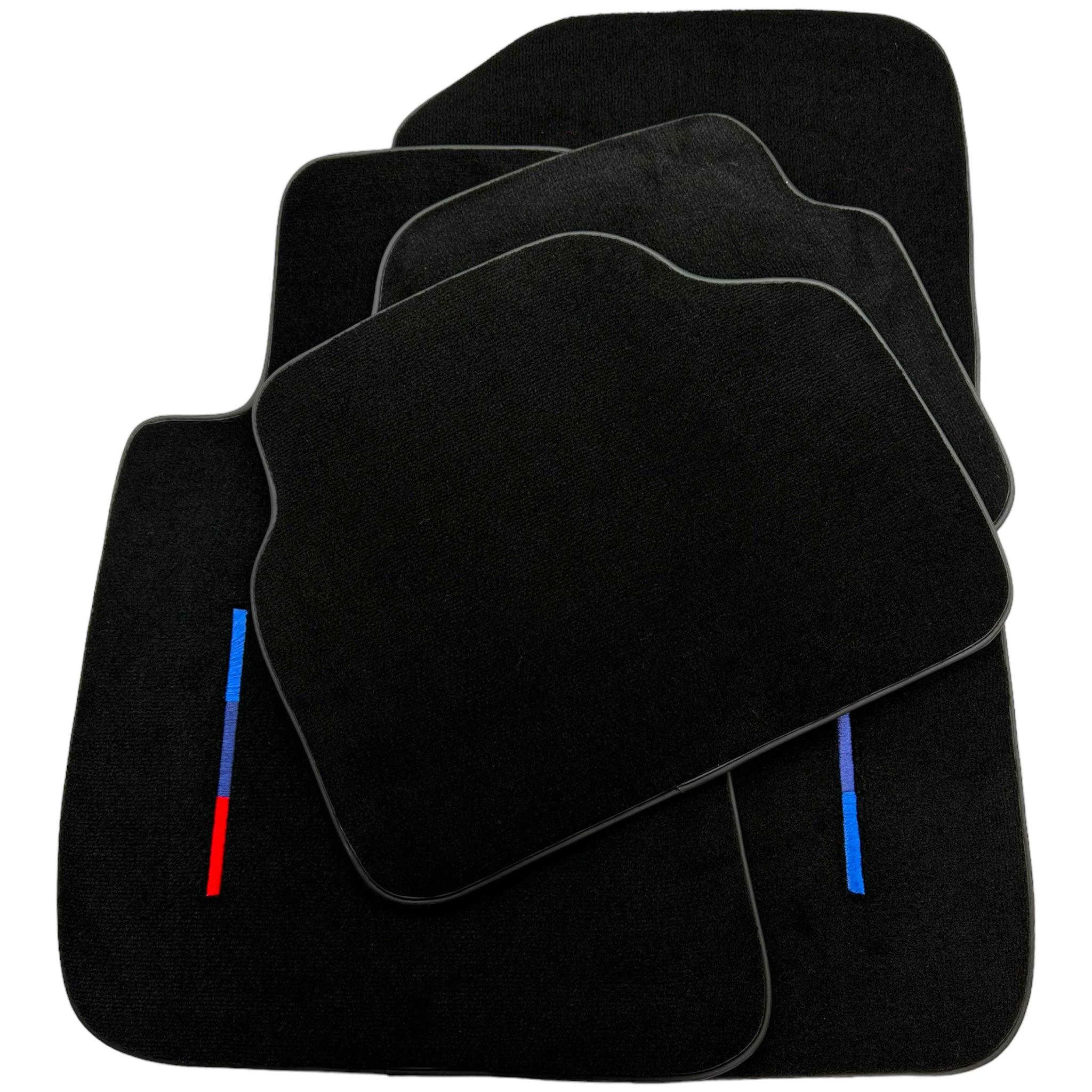 Black Floor Mats For BMW M3 4-door E90 With 3 Color Stripes Tailored Set Perfect Fit - AutoWin