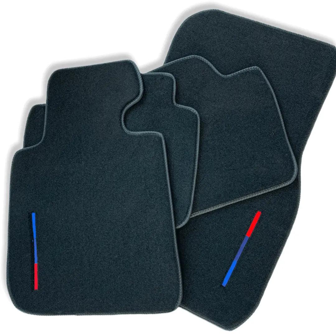 Black Floor Mats For BMW M5 E28 With 3 Color Stripes Tailored Set Perfect Fit - AutoWin