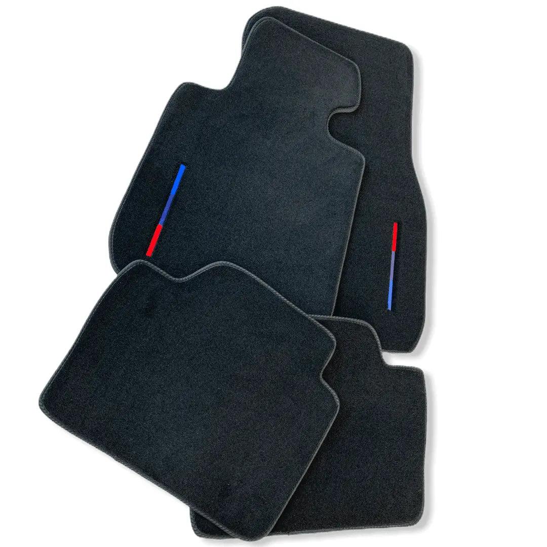 Black Floor Mats For BMW M5 E39 With 3 Color Stripes Tailored Set Perfect Fit - AutoWin