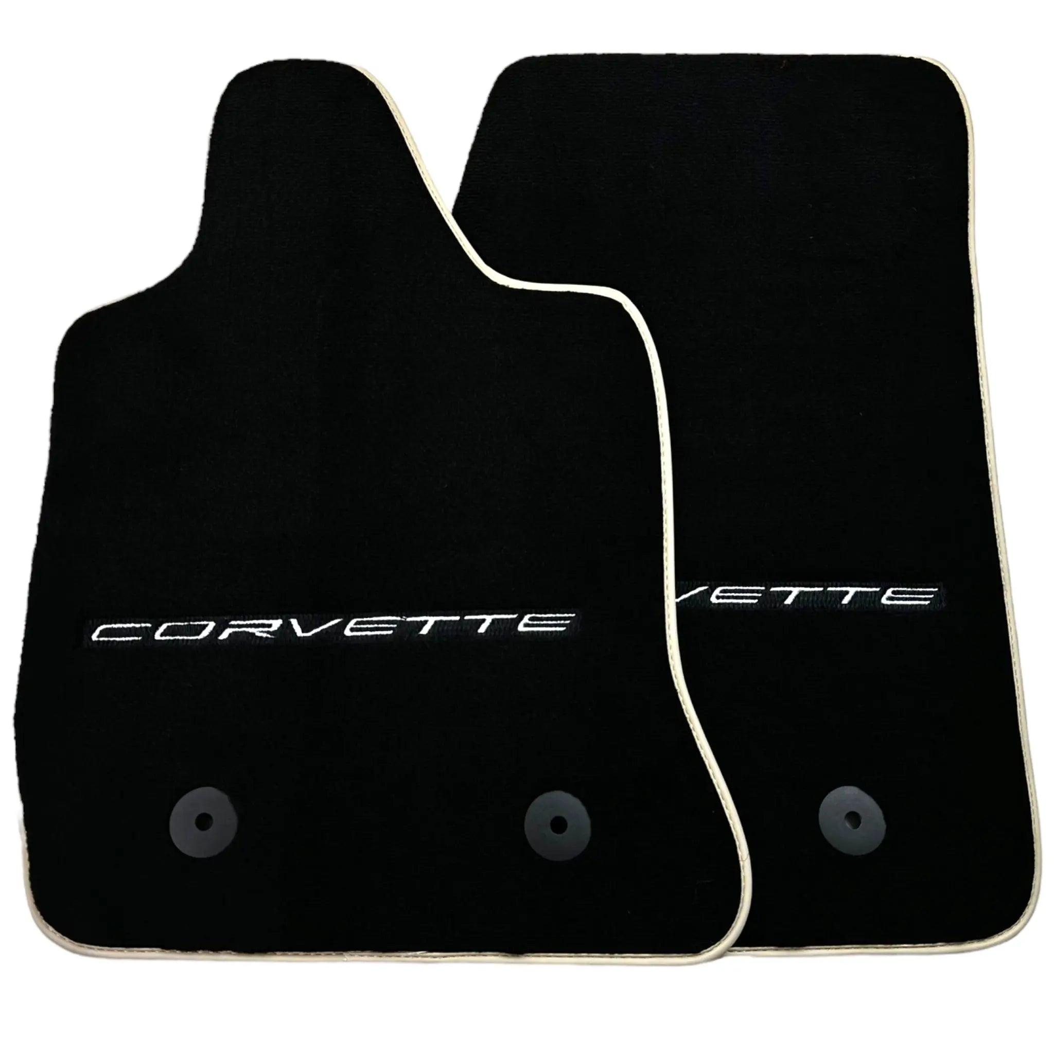 Black Floor Mats For Chevrolet Corvette C7 (2014-2019) with Beige Trim