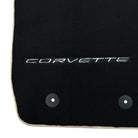 Black Floor Mats For Chevrolet Corvette C7 Targa Top (2014-2019) with Beige Trim - AutoWin